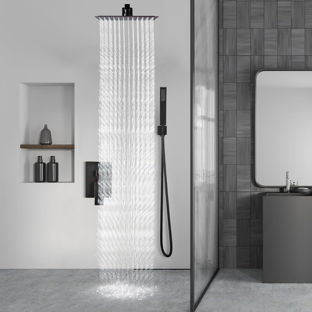 Aolemi Shower Faucet Set Rain Shower System with Handheld Spray Bathroom Shower Combo Rough-in Valve and Shower Trim Kit Included Oil Rubbed Bronze 10 Inch Wall Mount Shower Head
