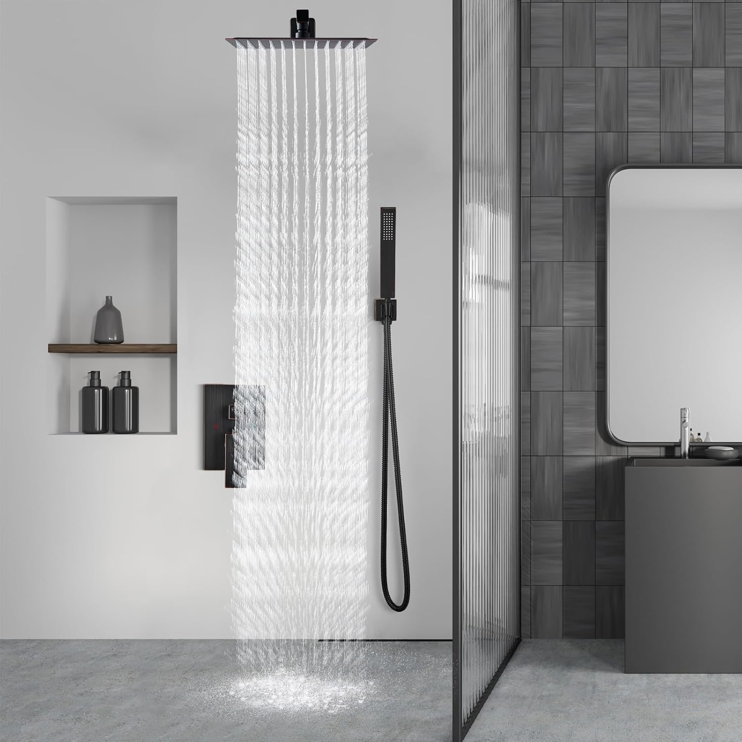 Aolemi Shower Faucet Set Rain Shower System with Handheld Spray Bathroom Shower Combo Rough-in Valve and Shower Trim Kit Included Oil Rubbed Bronze 10 Inch Wall Mount Shower Head