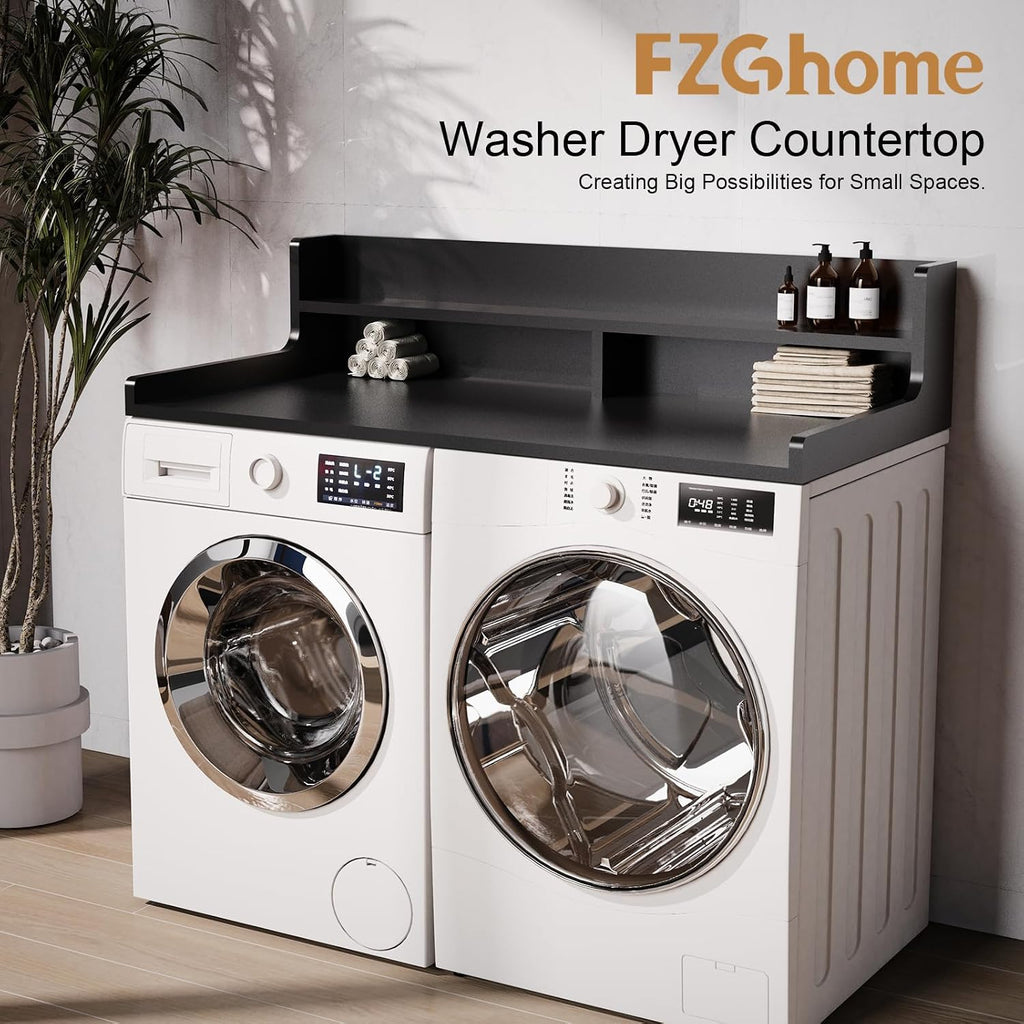 2-Tier Washer Dryer Countertop 54' x 27.55' Washer Dryer Topper for Laundry Room Organization, Large Countertop Cover with Non-Slip Pad Black