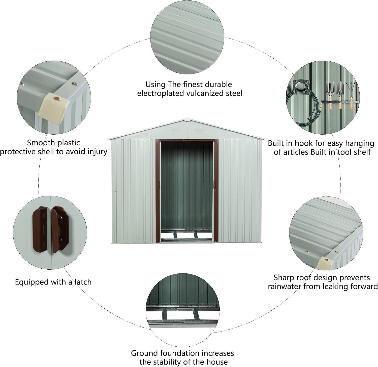8 x 4 FT Outdoor Storage Shed, Metal Garden Shed with Floor Frame, Tool Shed Outdoor Storage with Lockable Sliding Doors & Air Vents, Storage House Waterproof for Backyard, Lawn, White