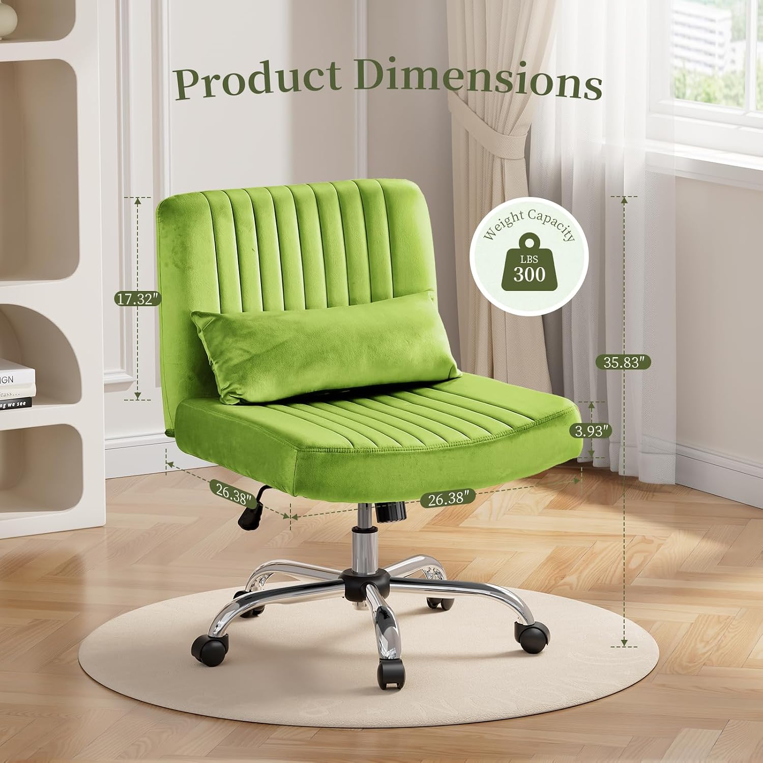 Warmiehomy Velvet Cross Legged Office Chair, Comfy Desk Chair for Home Office, Criss Cross Chair with Wheels, Height Adjustable Vanity Chair, Swivel Wide Seat Computer Chair Gift, Velvet Moss Green