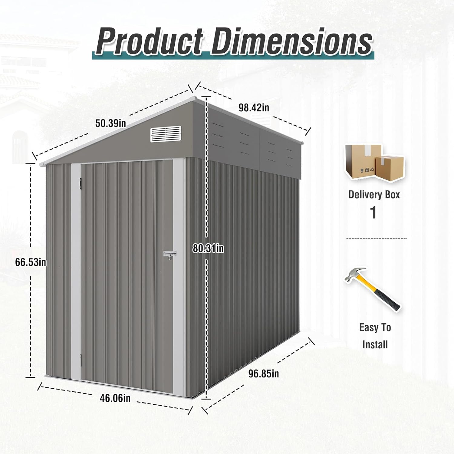 8 X 4 Ft Outdoor Storage Shed, Metal Garden Tool Shed with Lockable Door, Outdoor Door Storage Cabinet for Patio, Garage, Poolside, Bikes, and Garden (Gray)