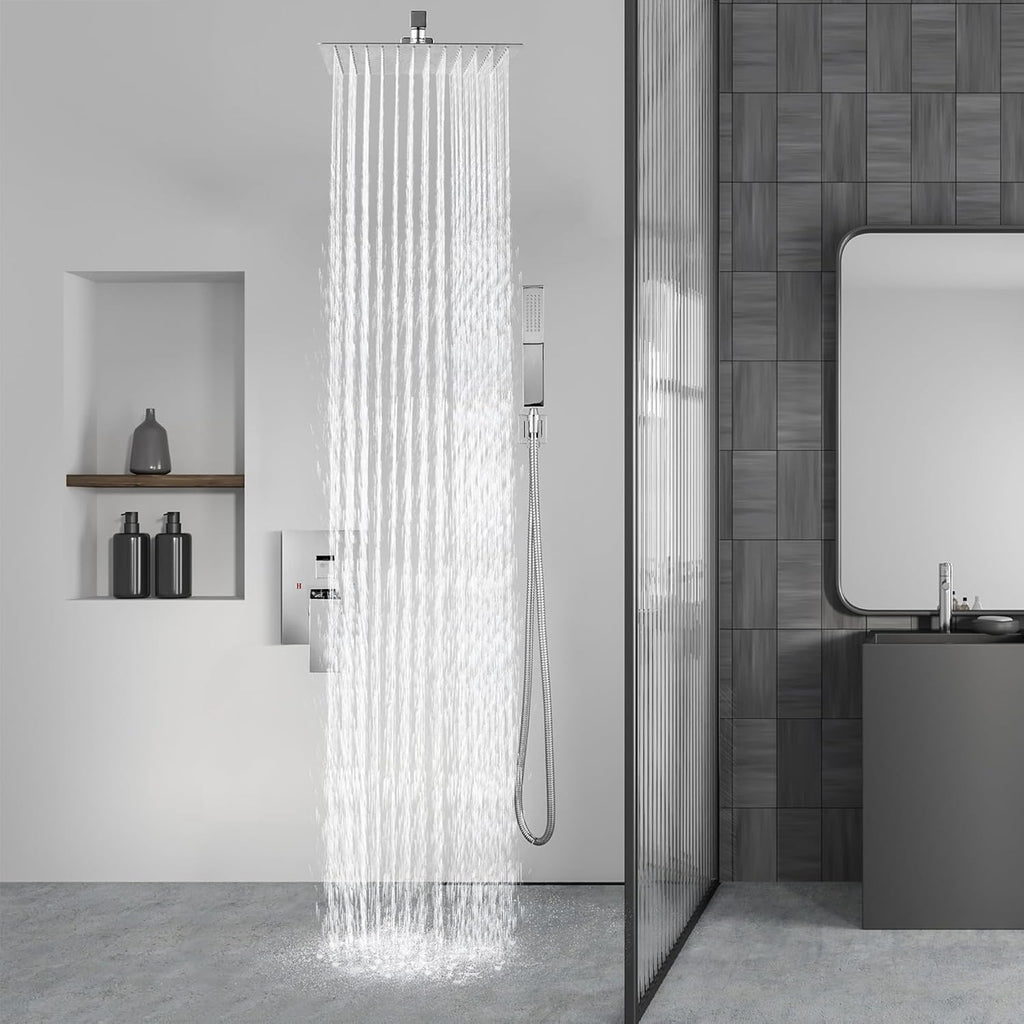 Aolemi Shower Faucet Set Rain Shower System with Handheld Spray Bathroom Shower Combo Rough-in Valve and Shower Trim Kit Included Polish Chrom 10 Inch Wall Mount Shower Head