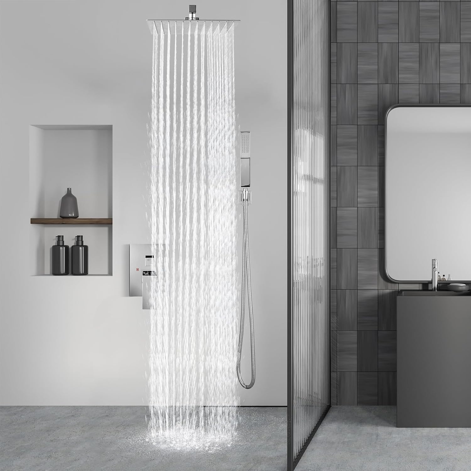 Aolemi Shower Faucet Set Rain Shower System with Handheld Spray Bathroom Shower Combo Rough-in Valve and Shower Trim Kit Included Polish Chrom 10 Inch Wall Mount Shower Head
