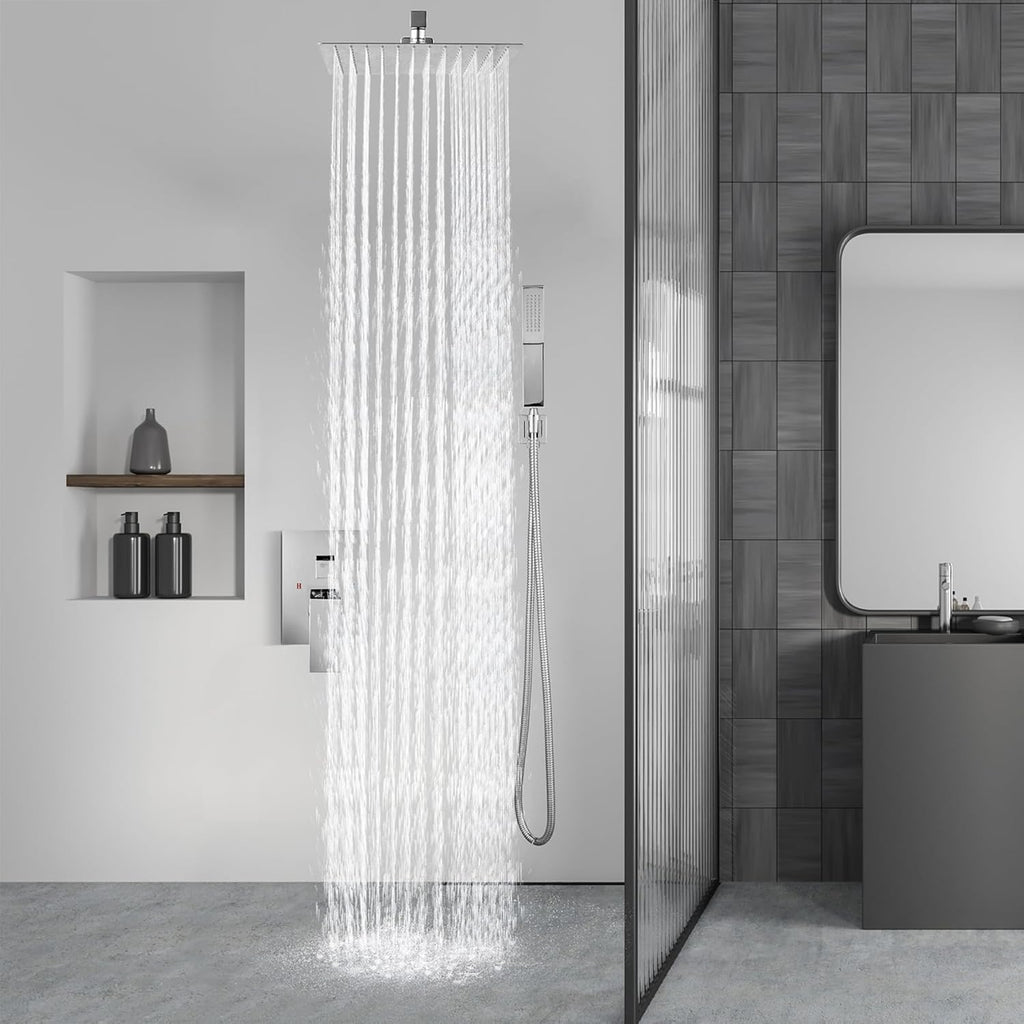 Aolemi Shower Faucet Set Rain Shower System with Handheld Spray Bathroom Shower Combo Rough-in Valve and Shower Trim Kit Included Polish Chrome 12 Inch Wall Mount Shower Head