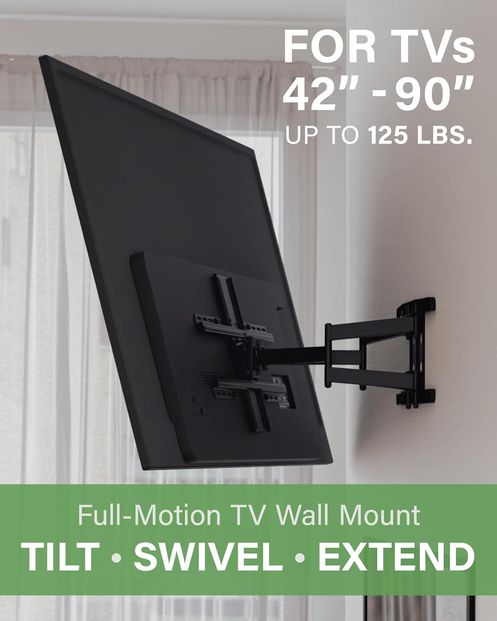 SANUS Premium Full Motion TV Mount for 42'-90' TVs - Sturdy & Smooth Extension, Swivel and Tilt for Big TVs - Universal Design Fits Samsung, LG, Vizio, TCL & More - Easy Installation -OLF22