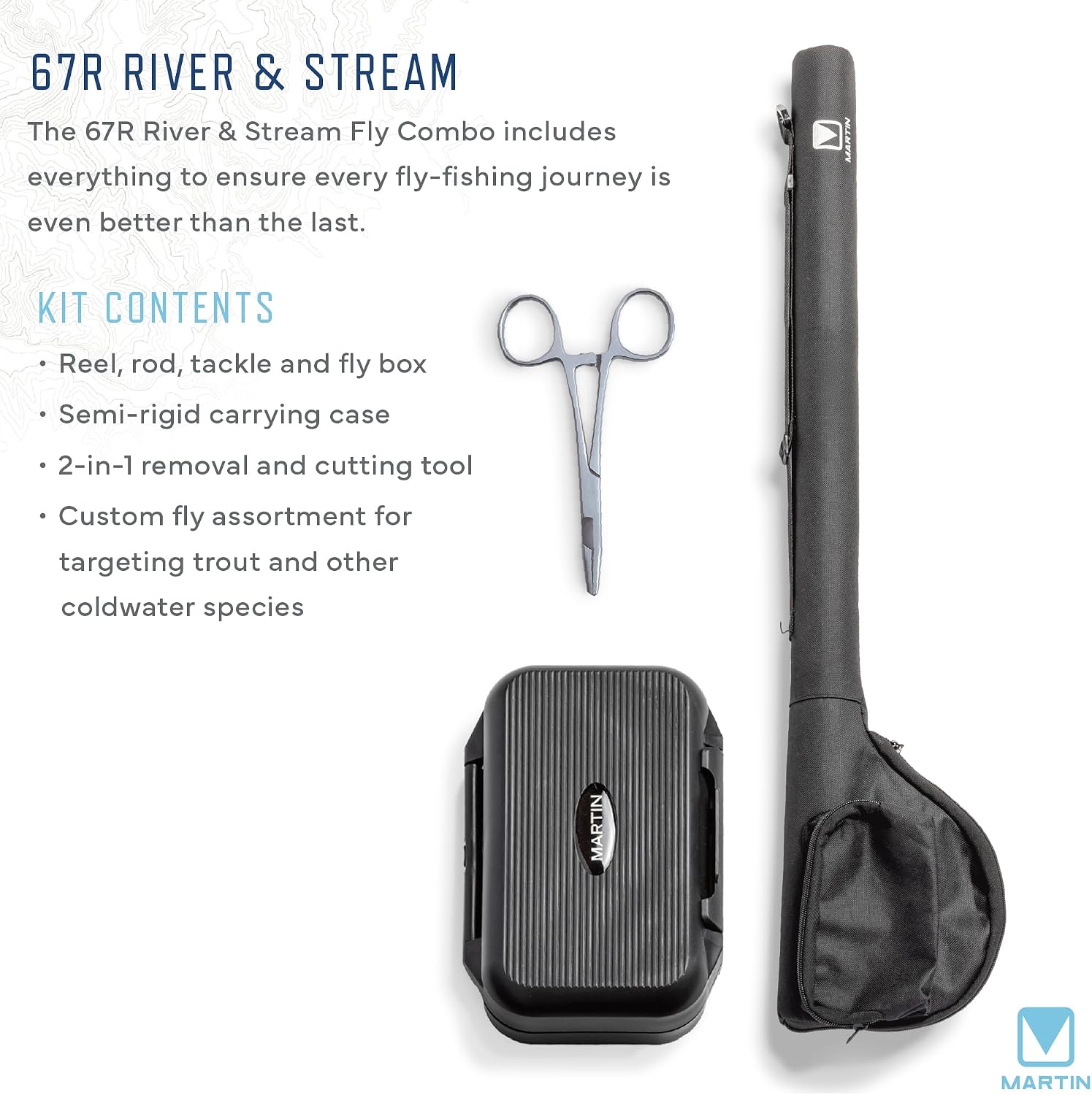 Martin 67R River|Stream Fly Fishing Rod and Reel Combo Kit, 4/6-Weight, 8-Foot 6-Inch, 4-Piece Rod, Moderate Action, Single Action Reel, 6-Weight Floating Line, Fly Assortment, Travel Case, Brown