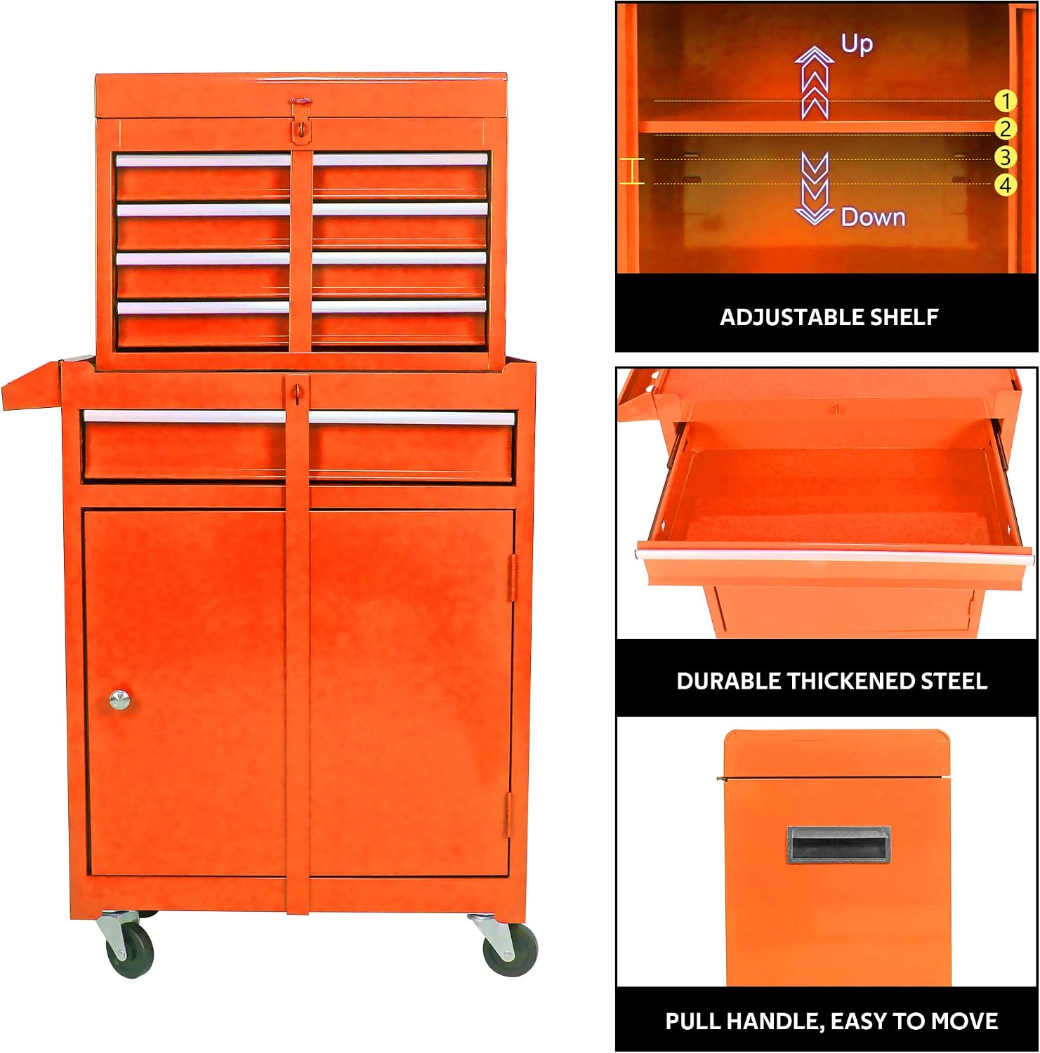 5-Drawer High Capacity Rolling Tool Chest with Wheels,Tool Box Combo Tool Storage Removable,Toolbox for Workshop and Mechanics Garage, Tool Storage Cabinet with Lockable Drawers（Orange）