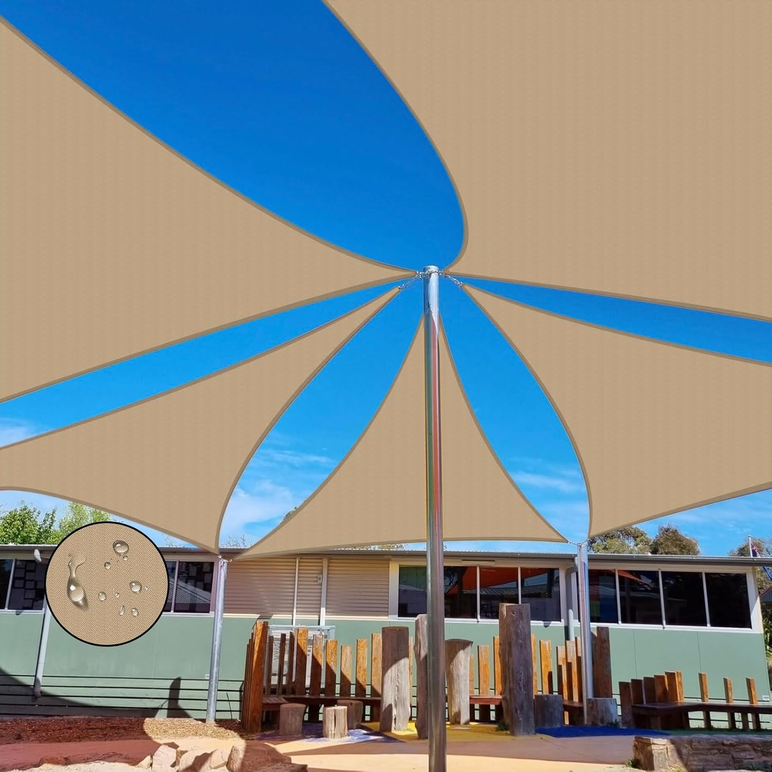 Sun Shade Sail Waterproof,UV Block Khaki Triangle 12' x 12' x 12' Shade Sails,for Outdoor Pergola Carport Awning Yard Activities