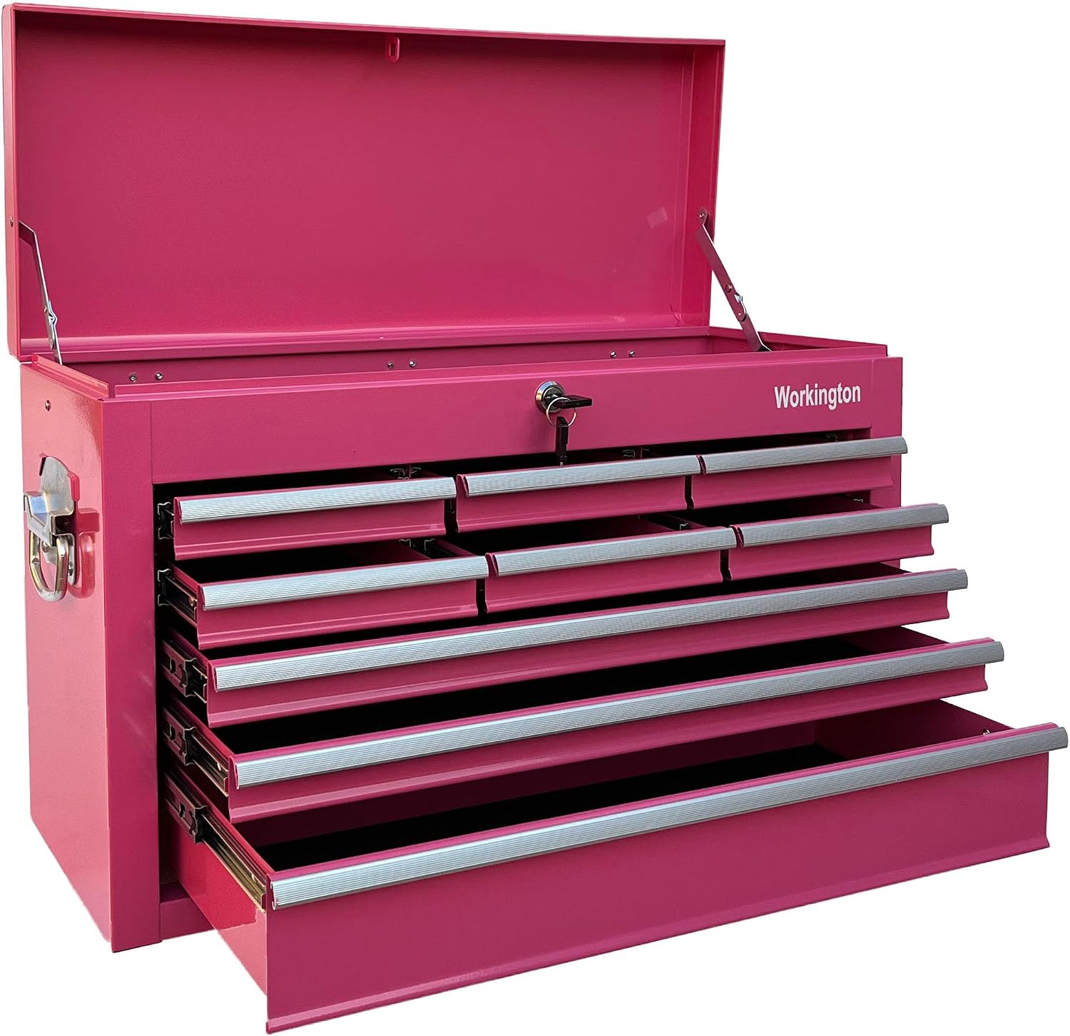Workington Portable Metal Tool Chest with 9 Drawers, 24' 9-Drawer Tool Chest Cabinet with Ball Bearing Drawer Slides, Steel Tool Storage Box Organizer 4006 Pink