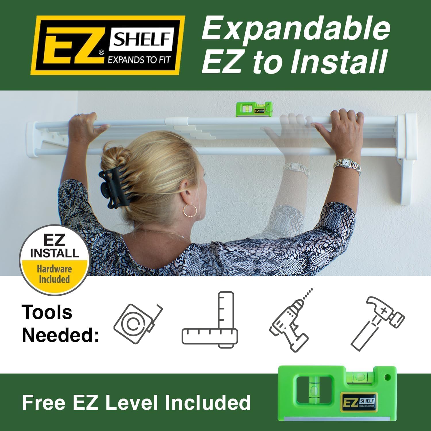EZ Shelf Expandable Laundry Room Shelves Over Washer and Dryer - 2 Shelves (Expands 63.3 to 120') - 1 With Hanging Rod - White - Laundry Room Organization