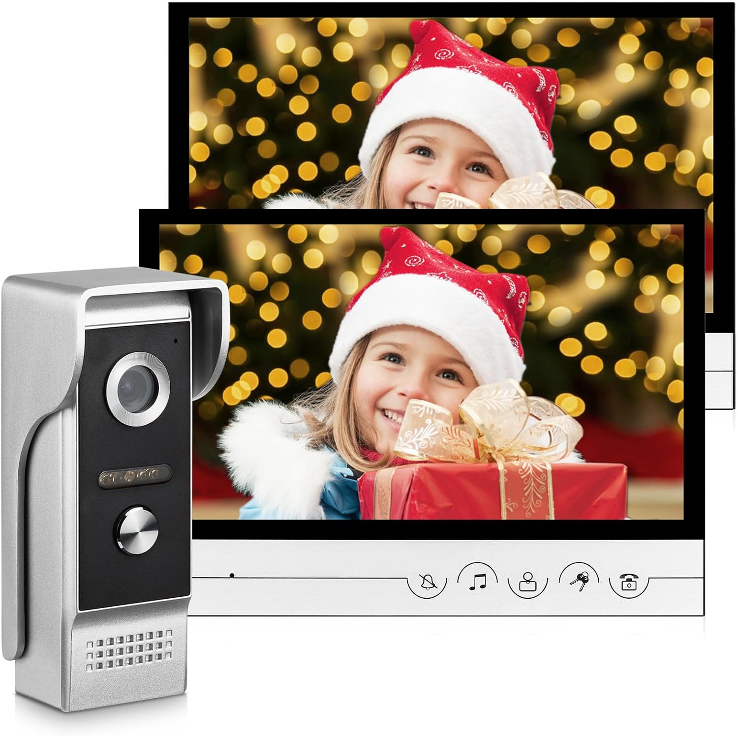 1080P Wired Video Doorbell Intercom System, 9 Inches Monitor Video Doorbell Door Phone Kits Support Unlock, Monitoring, Dual-Way Intercom for Villa Home Office Apartment, 1 Camera-2 Monitors