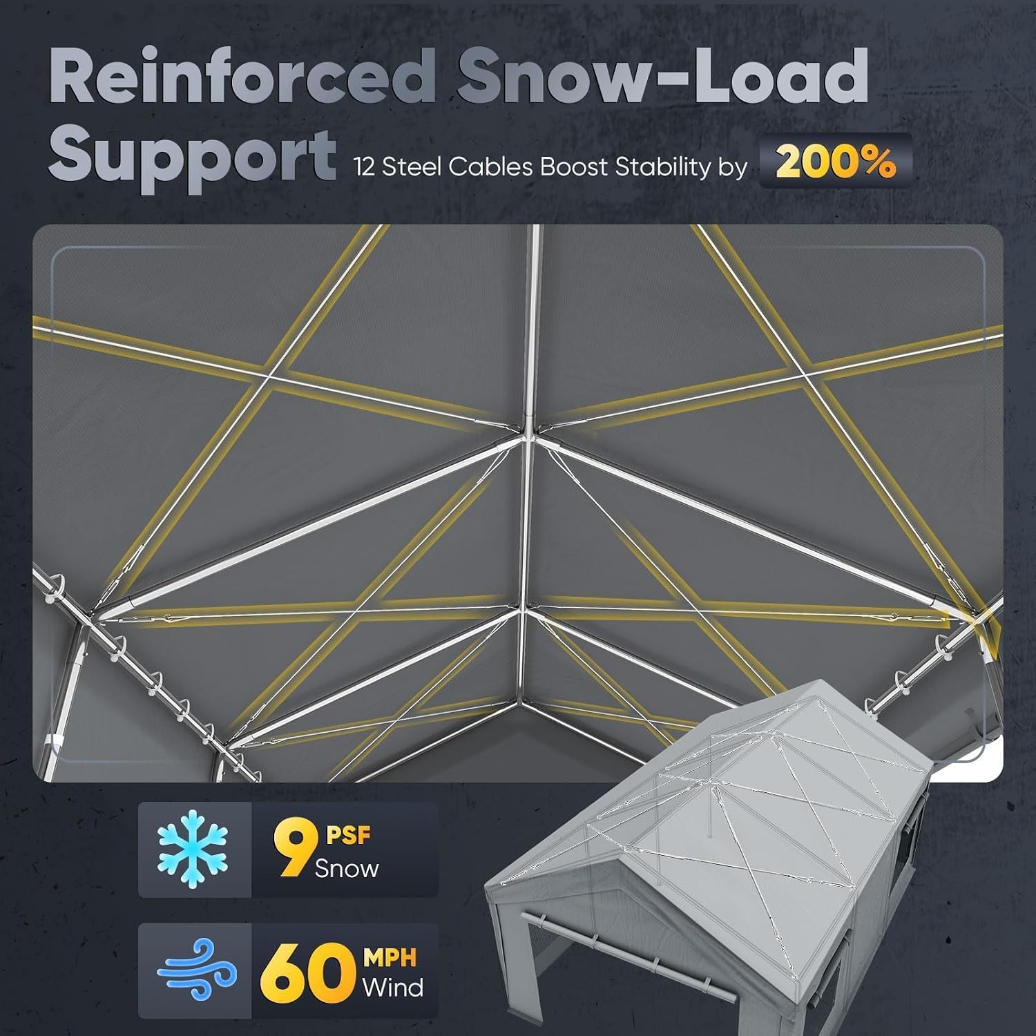 Quictent Heavy Duty 10x20 ft Carports with Side Zipper Doors & Snowproof Steel Cables & Ventilated Windows, Waterproof Storage Shelter for Car, Boat, RV, Outdoor Equipment, Gray