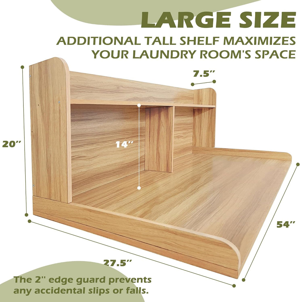 Royxen Laundry Countertop with 20' Shelf Universal Fit, Washer and Dryer Countertop with Storage Space, Oak