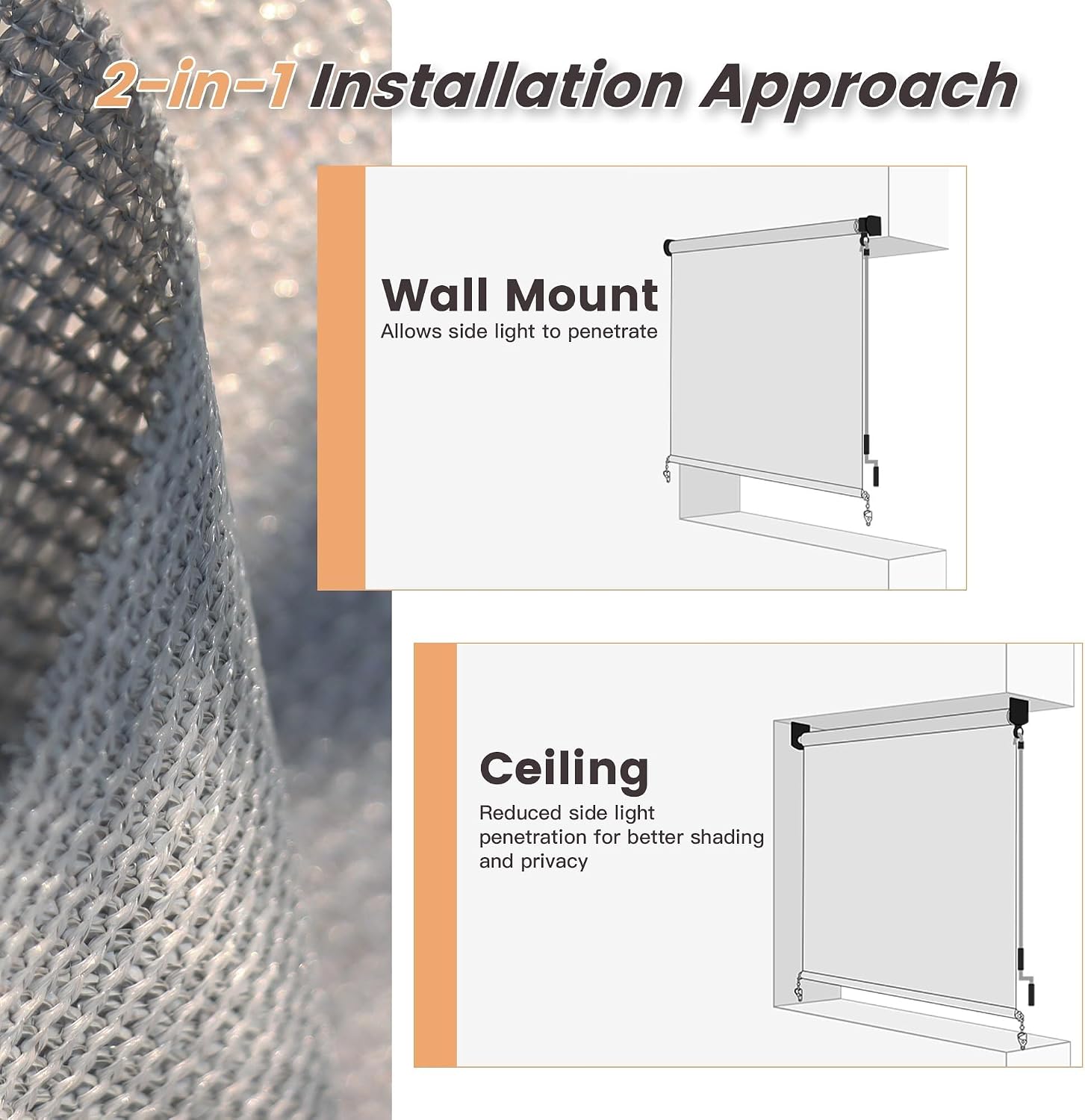 VICLLAX Outdoor Roller Shade (10' W×8' L), Patio Cordless Roller Blinds, Exterior Roll Up Shade with Spliced Design for Patio Porch Gazebo, Grey