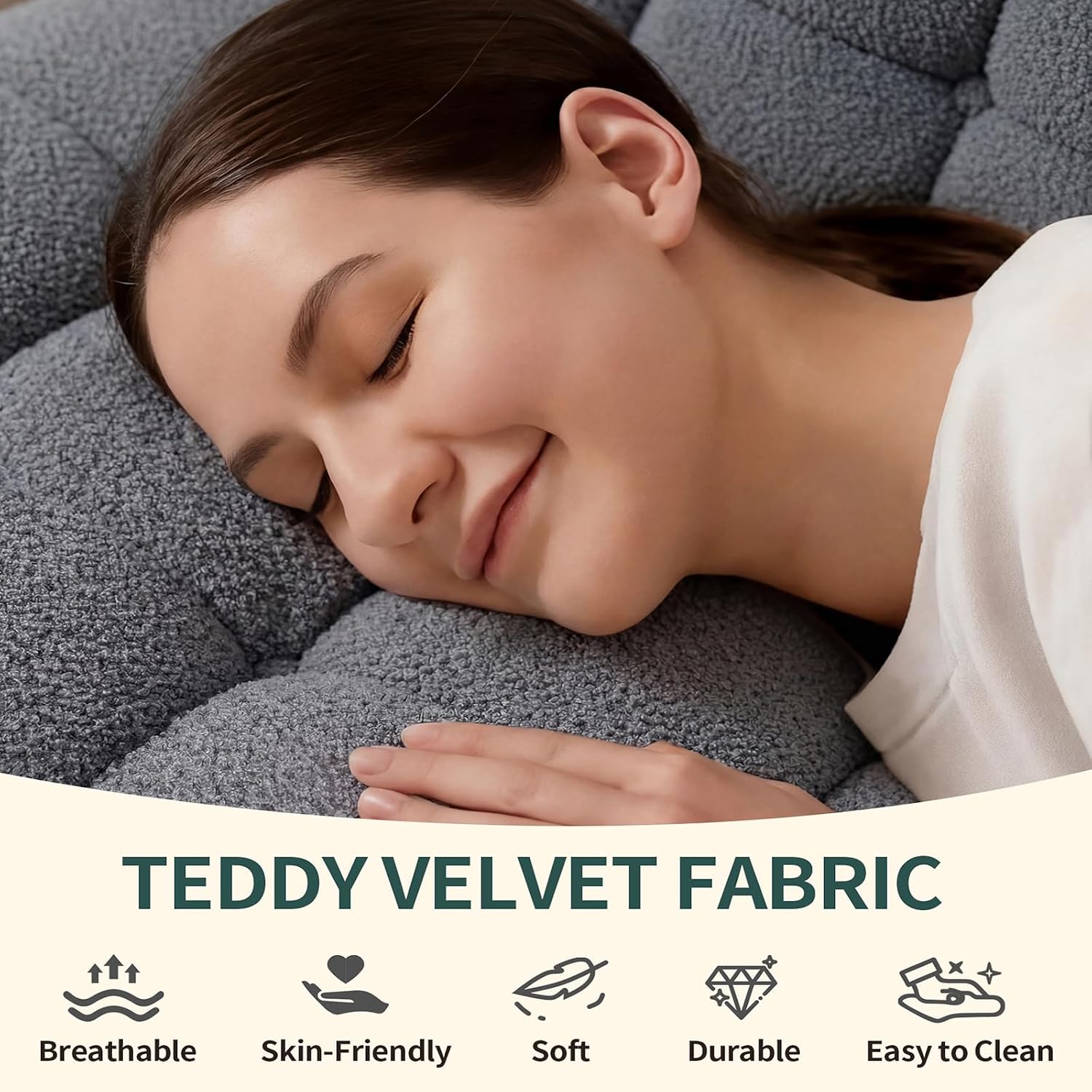 Bean Bag Chairs for Adults, Lazy Sofa Chair with Memory Foam Teddy Velvet Fabric, Large Beanbag Sofa Chair for Bedroom Living Room Dorm Office (Dark-Grey)