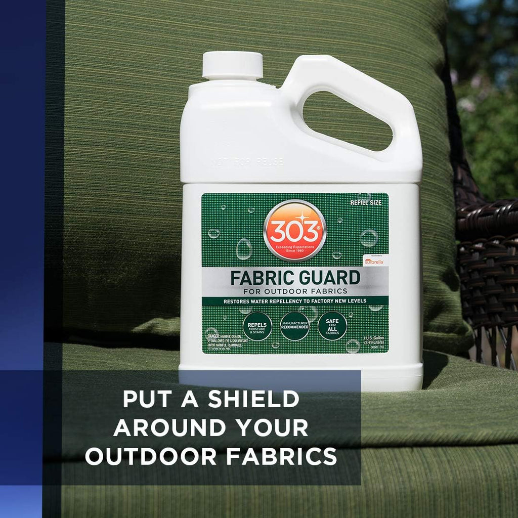 303 Products Fabric Guard, Water Repellent Spray for Outdoor Fabrics – Protects Upholstery, Cushions & Canvas, Stain Protection, Sunbrella Recommended, 1 Gallon (4-Pack)