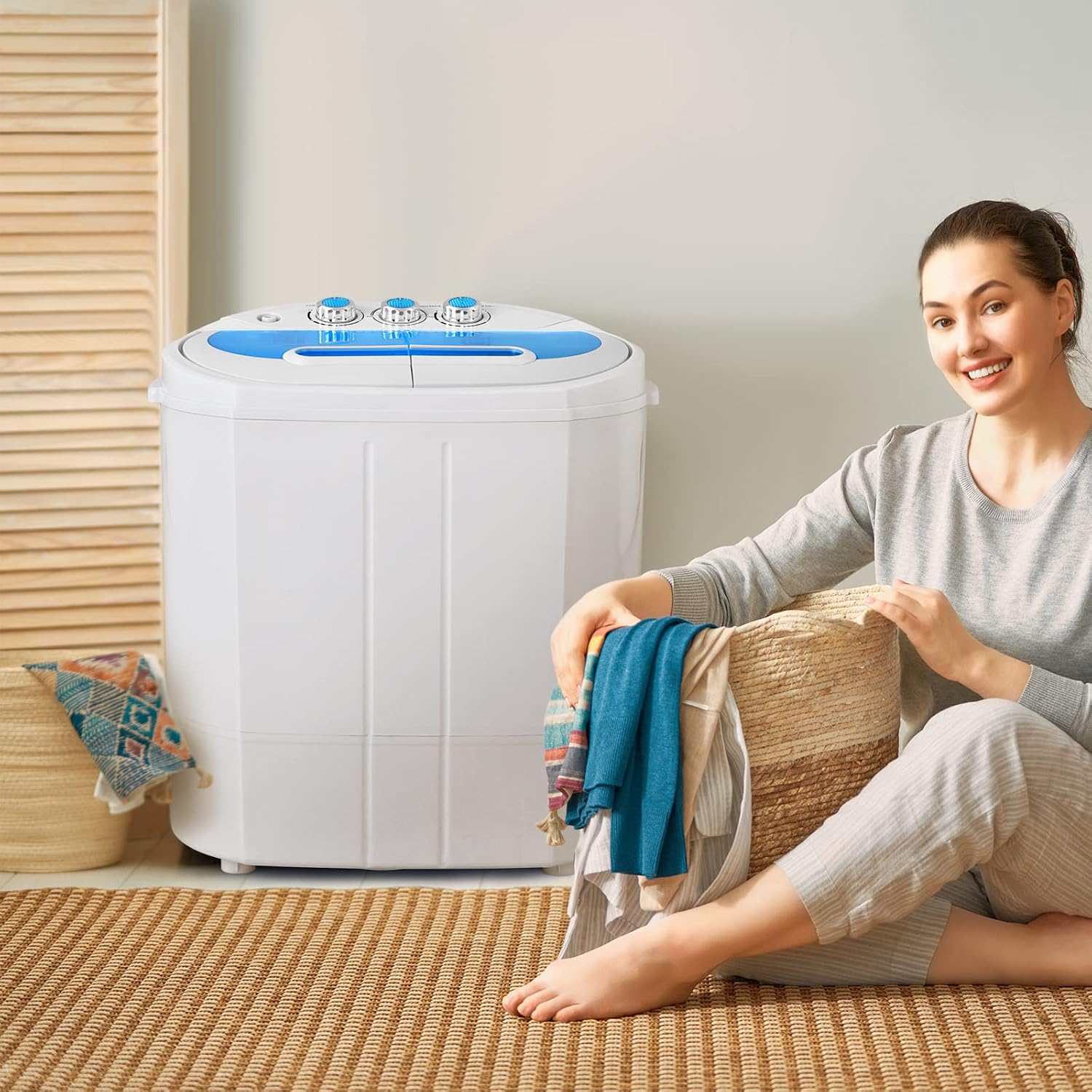 Tiktun Portable Washing Machine,Mini Twin Tub Washing Machine w/Wash and Spin Cycle,13lbs Capacity For Camping,Apartments,Dorms,RV