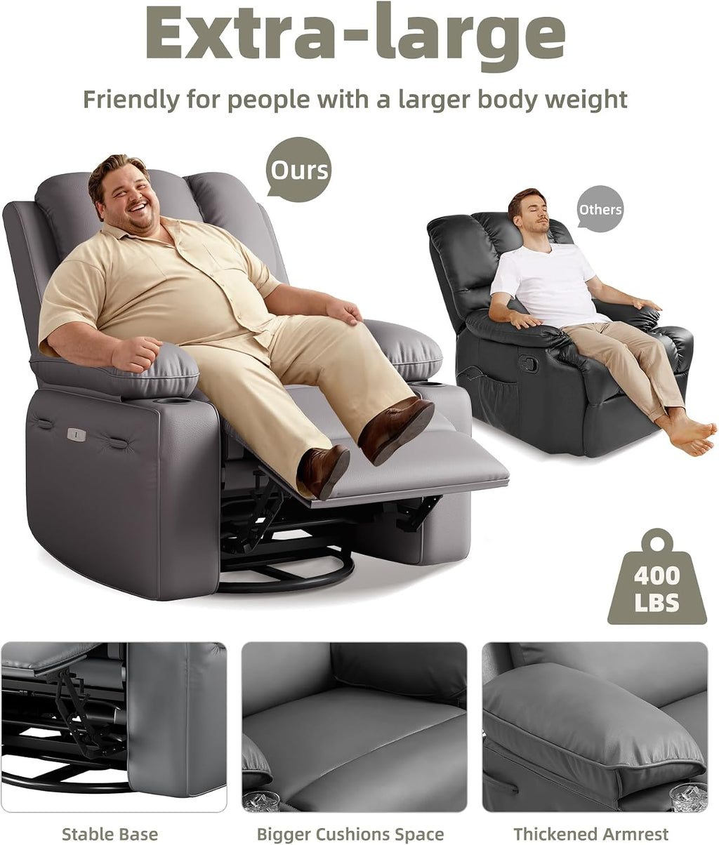 GarveeHome Oversized Recliner Chairs with Heat and Massage, Lazy Recliner Chair for Adults- Manual Chair with Cup Holder for Living Rooms, Bedrooms and Nurseries (Grey)