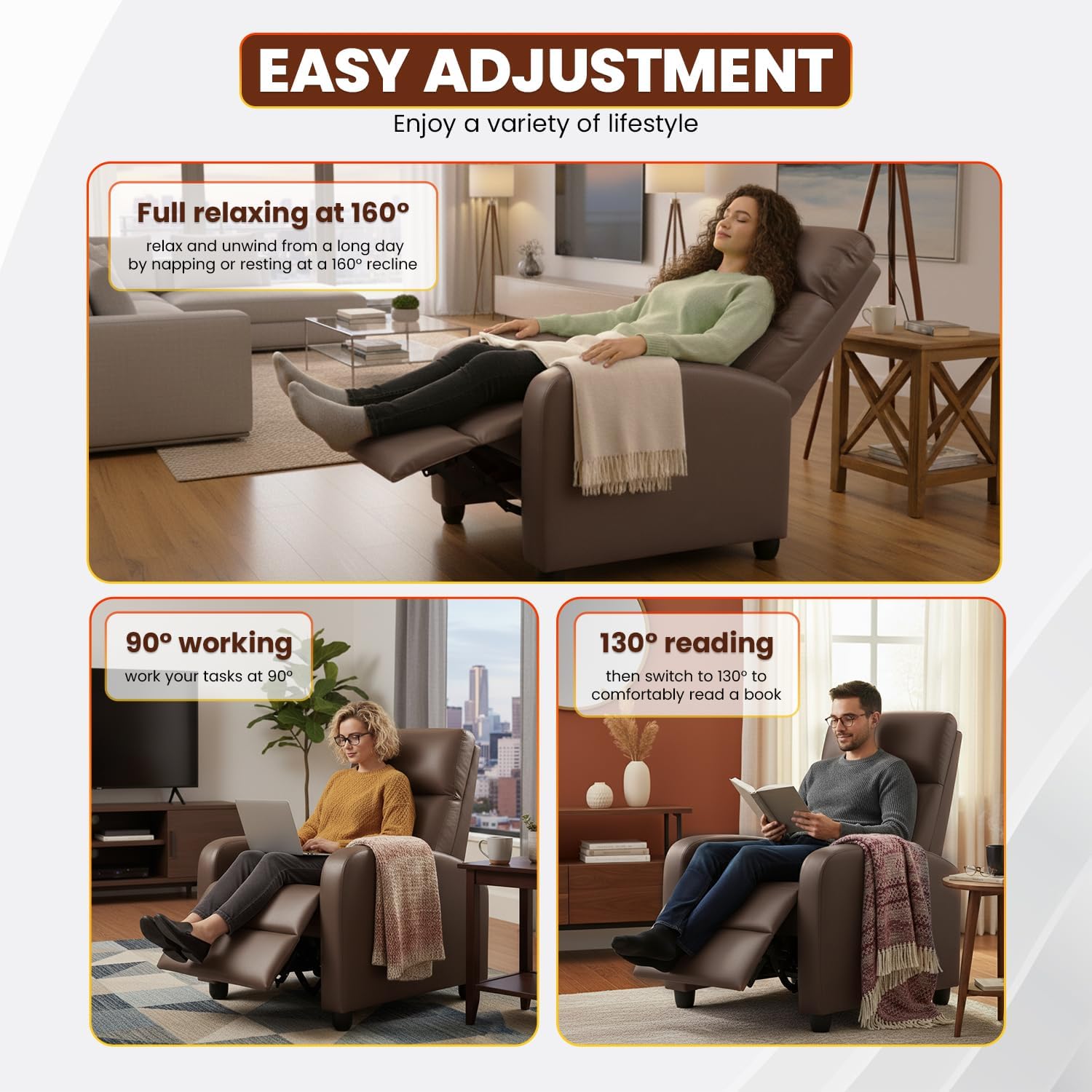 FDW Recliner Chair Reclining Sofa Leather Chair Home Theater Seating Lounge with Padded Seat Backrest
