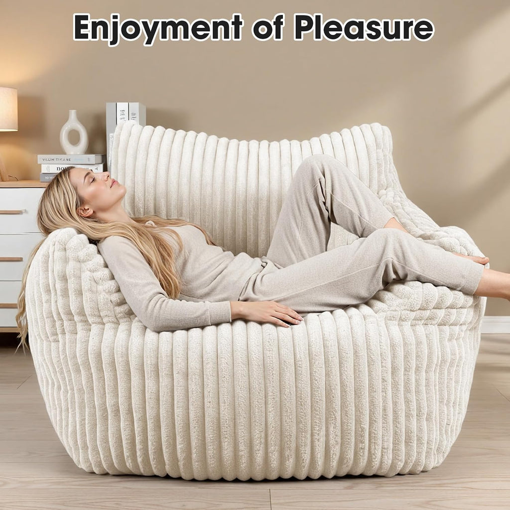 Giant Bean Bag Chair for Adults, Oversized Memory Foam Bean Bag Sofa with Armrests, Large Comfy Fluffy Single Lounges Mini Couch for Living Room, Bedroom & Dorm(Beige)