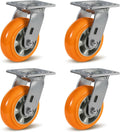 Caster Wheels, 5' Heavy Duty Industrial Swivel Caster, Crowned Tread Aluminum Core Thickened Polyurethane Casters Set of 4 with Load 4000lbs Capacity, Wheels for Cart Toolbox (4 Swivel)