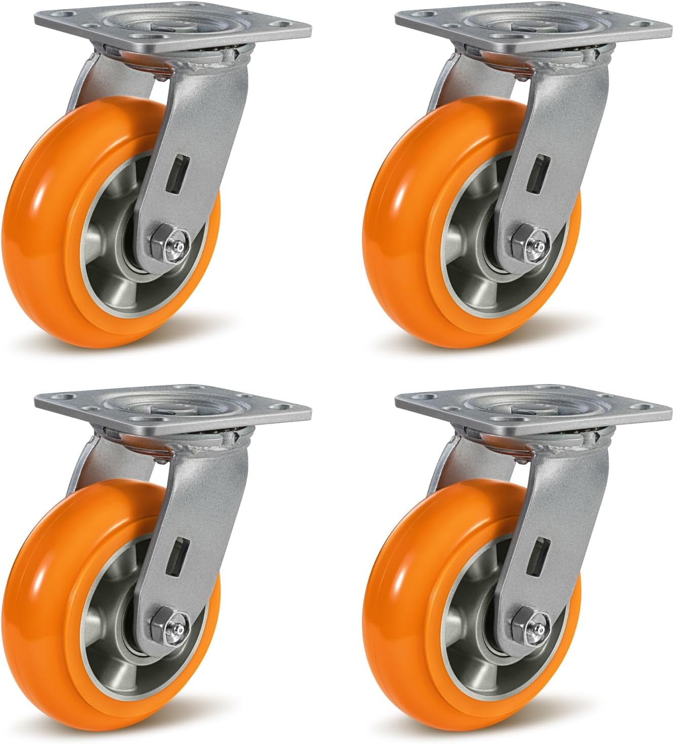 Caster Wheels, 5' Heavy Duty Industrial Swivel Caster, Crowned Tread Aluminum Core Thickened Polyurethane Casters Set of 4 with Load 4000lbs Capacity, Wheels for Cart Toolbox (4 Swivel)
