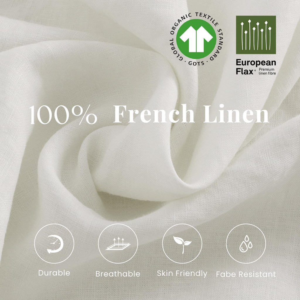 S VICTORY SYMBOL 100% Organic Linen Sheets Set Twin XL,Pure Natural French Linen Bed Sheets 3pcs,Beathable and Durable,Deep Pocket Bedding,Creamy White