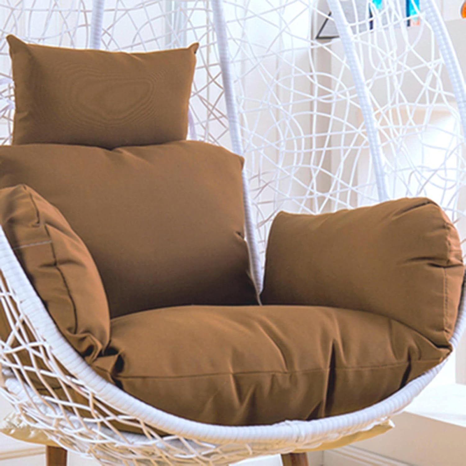 Thick Hanging Basket Chair Bench Cushion Pad，Egg Hammock Chair Swing Chair Seat Pad，Hanging Egg Chair Cushions，Soft Patio Hanging Chair Cushion Pad(Light Brown)