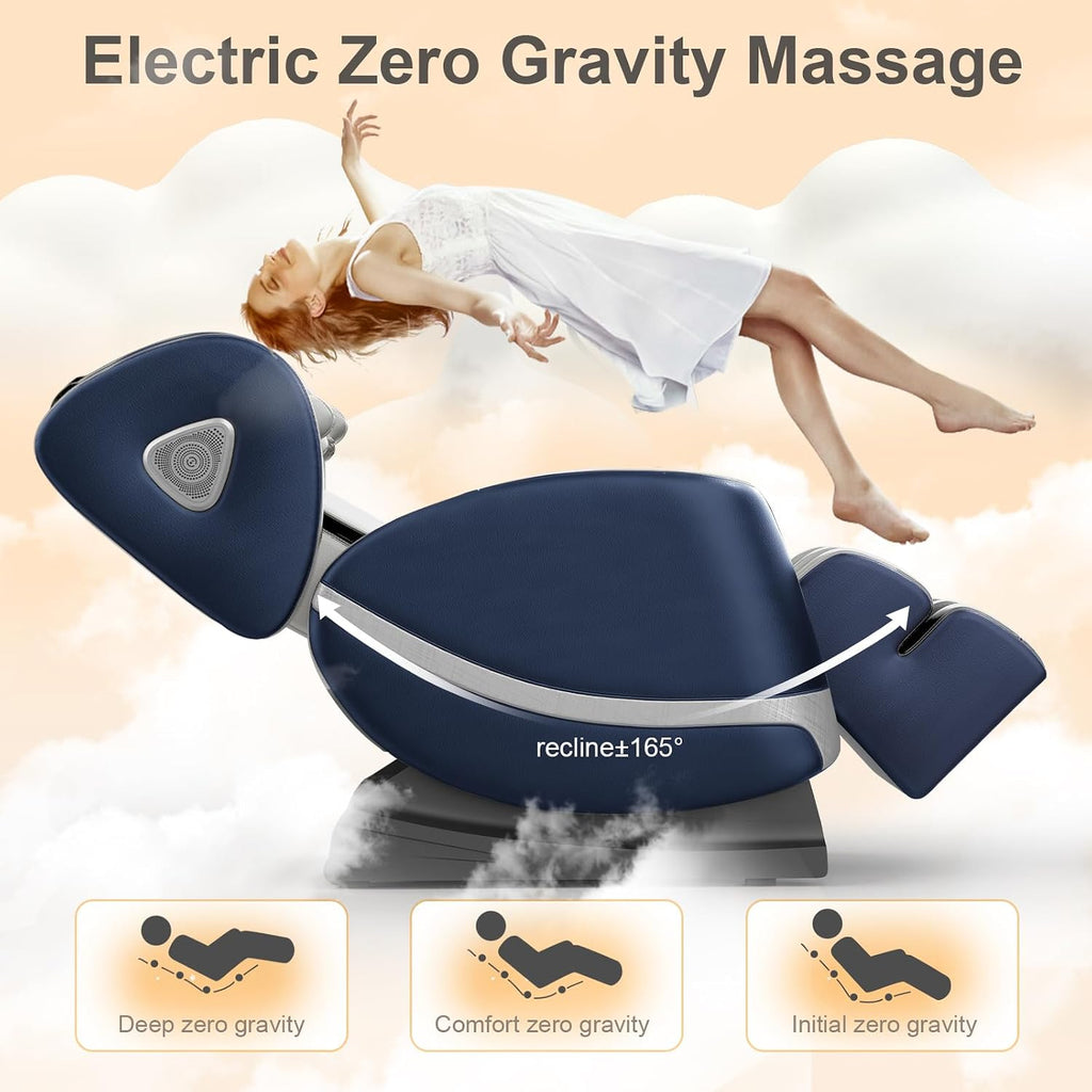 FURNIMAT 2026 Massage Chair Full Body, Zero Gravity Massage Chair with 10 Fix Rollers, Airbags, Heating, Foot Massage, Auto Modes, Bluetooth Speaker, Smart Screen Controller(Leather Blue)