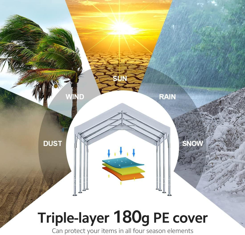 ADVANCE OUTDOOR 12x20 ft Heavy Duty Carport Potable Car Canopy Garage Party Tent Boat Shelter, Adjustable Height from 9.5 ft to 11 ft, White