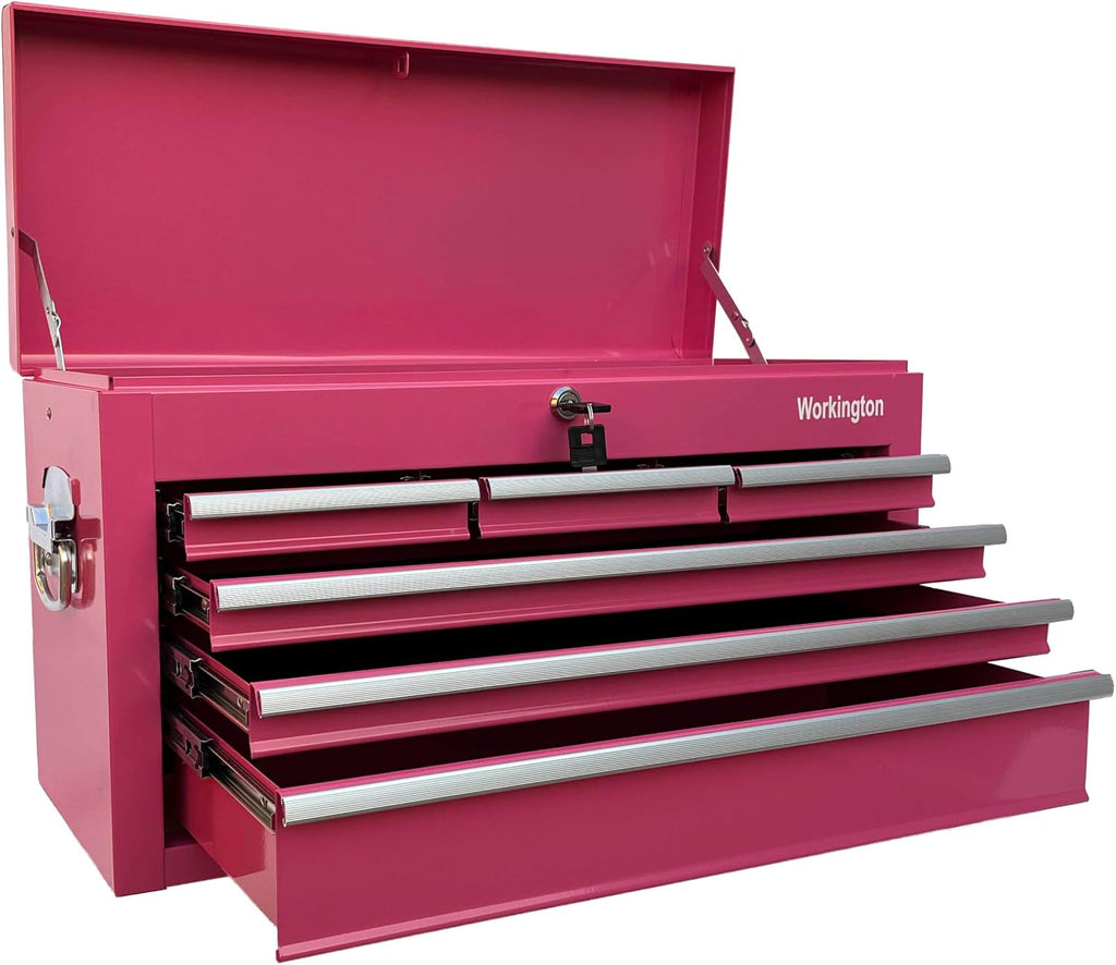 Workington Portable Metal Tool Chest with 6 Drawers, 24' 6-Drawer Tool Chest Cabinet with Ball Bearing Drawer Slides, Steel Tool Storage Box Organizer 4005 Pink