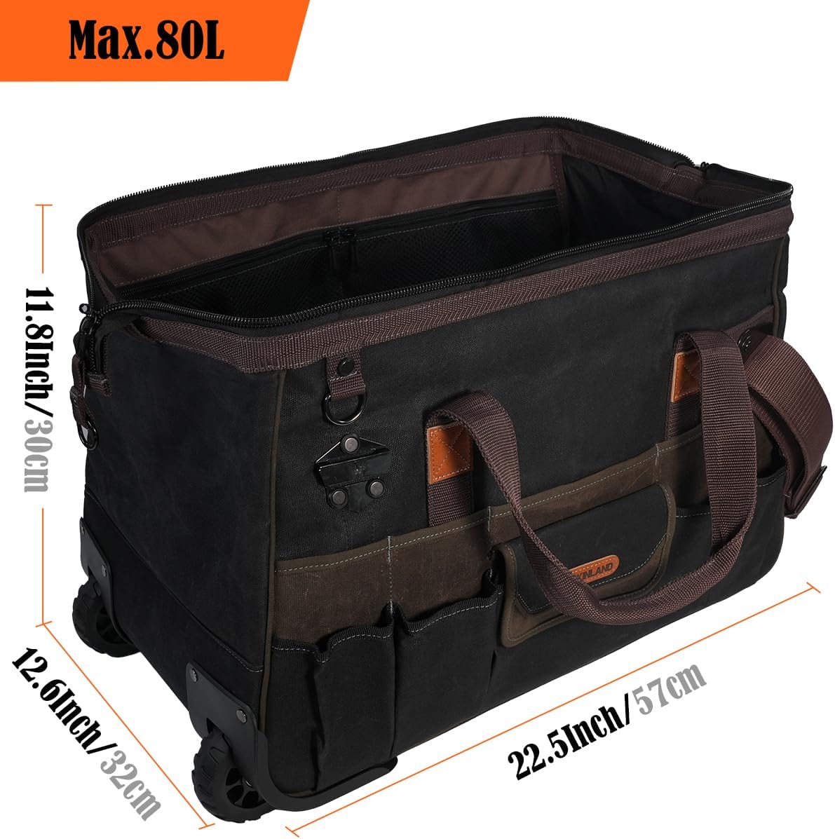 WELKINLAND 48Pockets Tool Bags With Wheels, 22Inch Rolling Tool Bag, Waxed Canvas Tools Bag Rolling Heavy Duty, Large Roll Tote For HVAC, Technician Rolling Tool Bag, Rolling Electrical Tools Bag