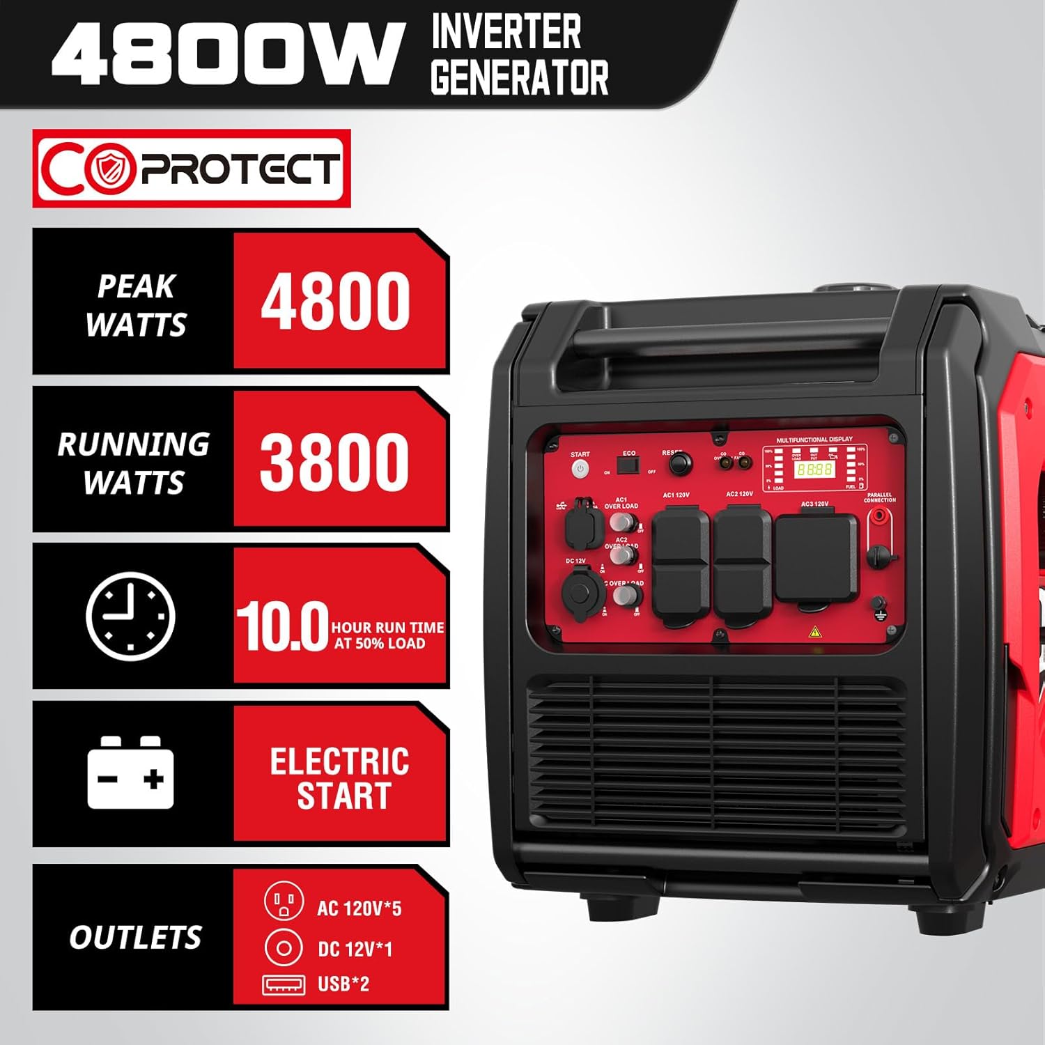 PowerSmart 4800-Watt Portable Inverter Generator with Electric Start, Super Quiet, Wheel Handle Kit, CO Protect, RV Ready, EPA Compliant