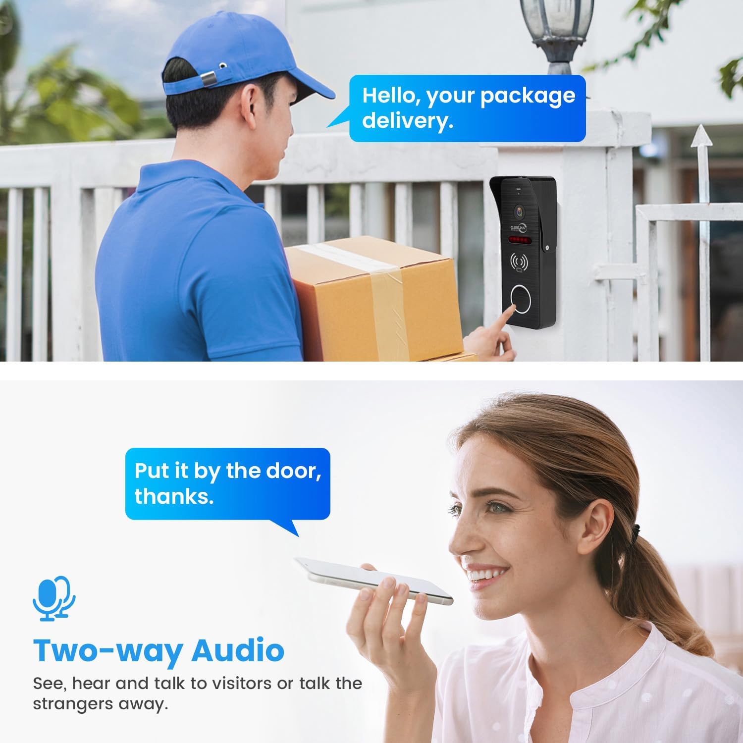 Wired Video Doorbell Intercom System 1080P HD Camera 7 inch Monitor Entry Doorphone Door Camera TUYA WiFi Smart Home Door Phone Kits for Apartment Home Villa (2 Doorbell + 1 Monitor)