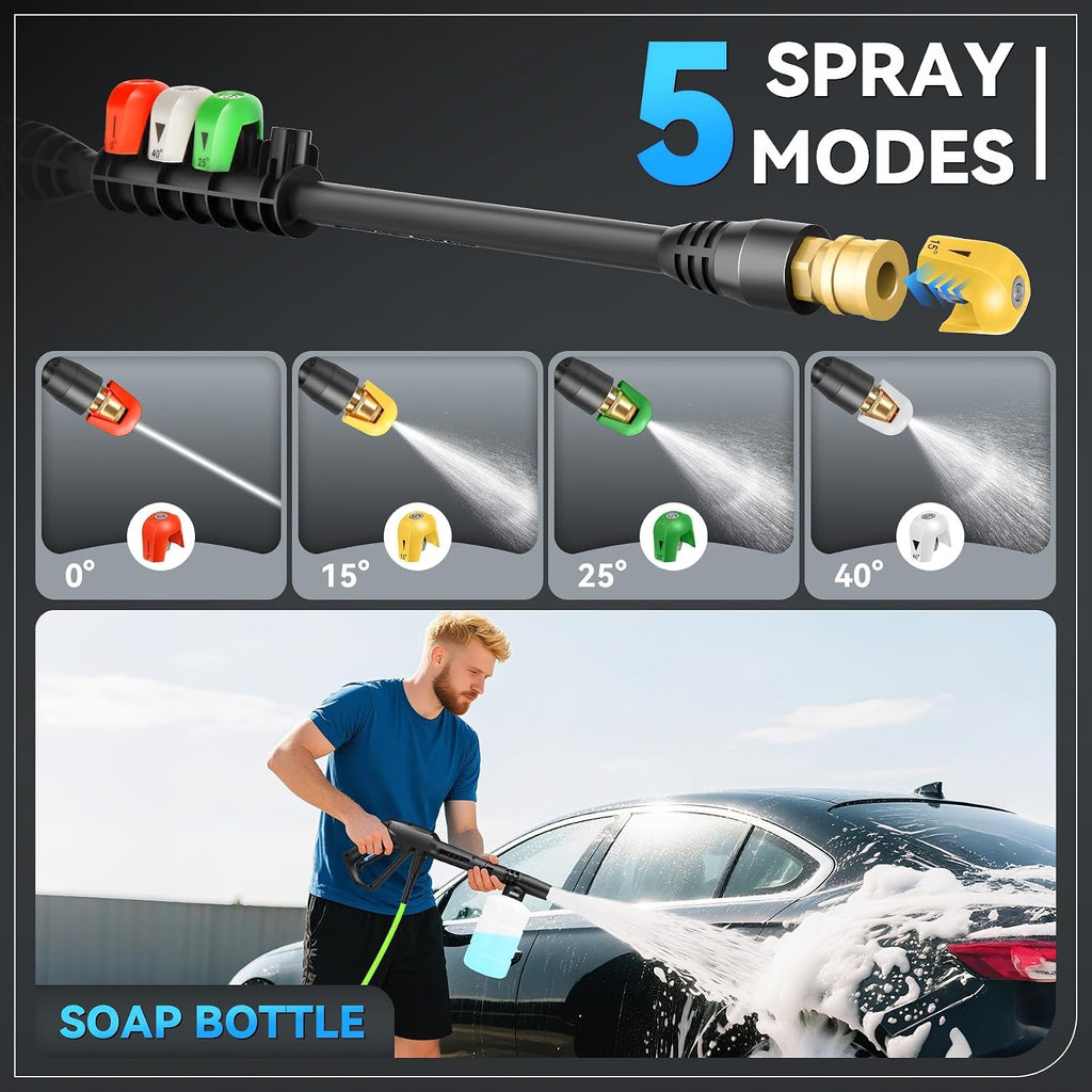 Pressure Washer 5000PSI, Heavy Duty Power Washer Electric Powered, with 4 Nozzles,Foam Cannon,33FT Hose and 500ml Soap Bottle,Car Wash Machine/Car/Driveway/Patio Clean,Light Blue