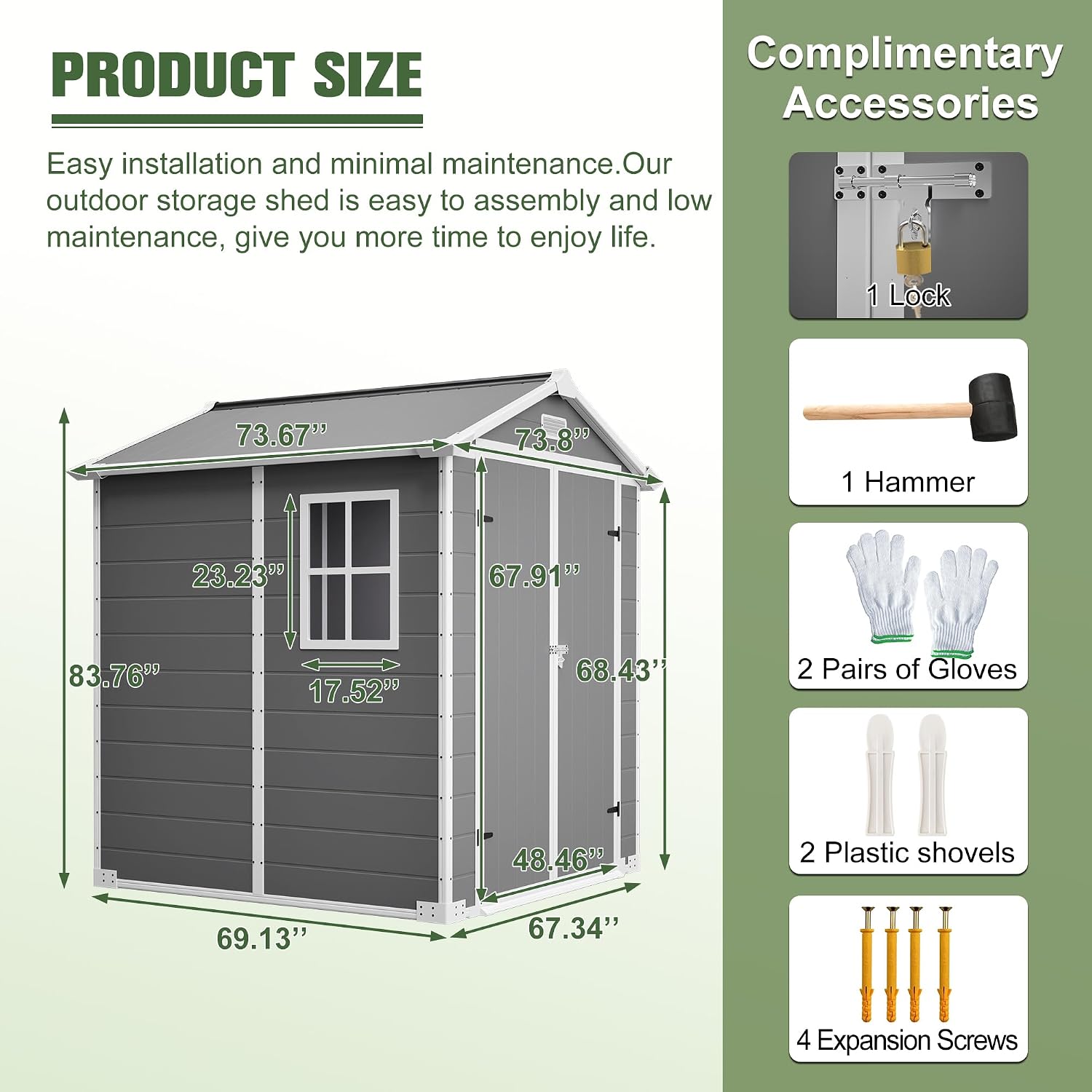 6x6 Resin Outdoor Storage Shed Kit Perfect to Store Patio Furniture, Garden Tools Bike Accessories, Beach Chairs and Lawn Mower, Grey & White