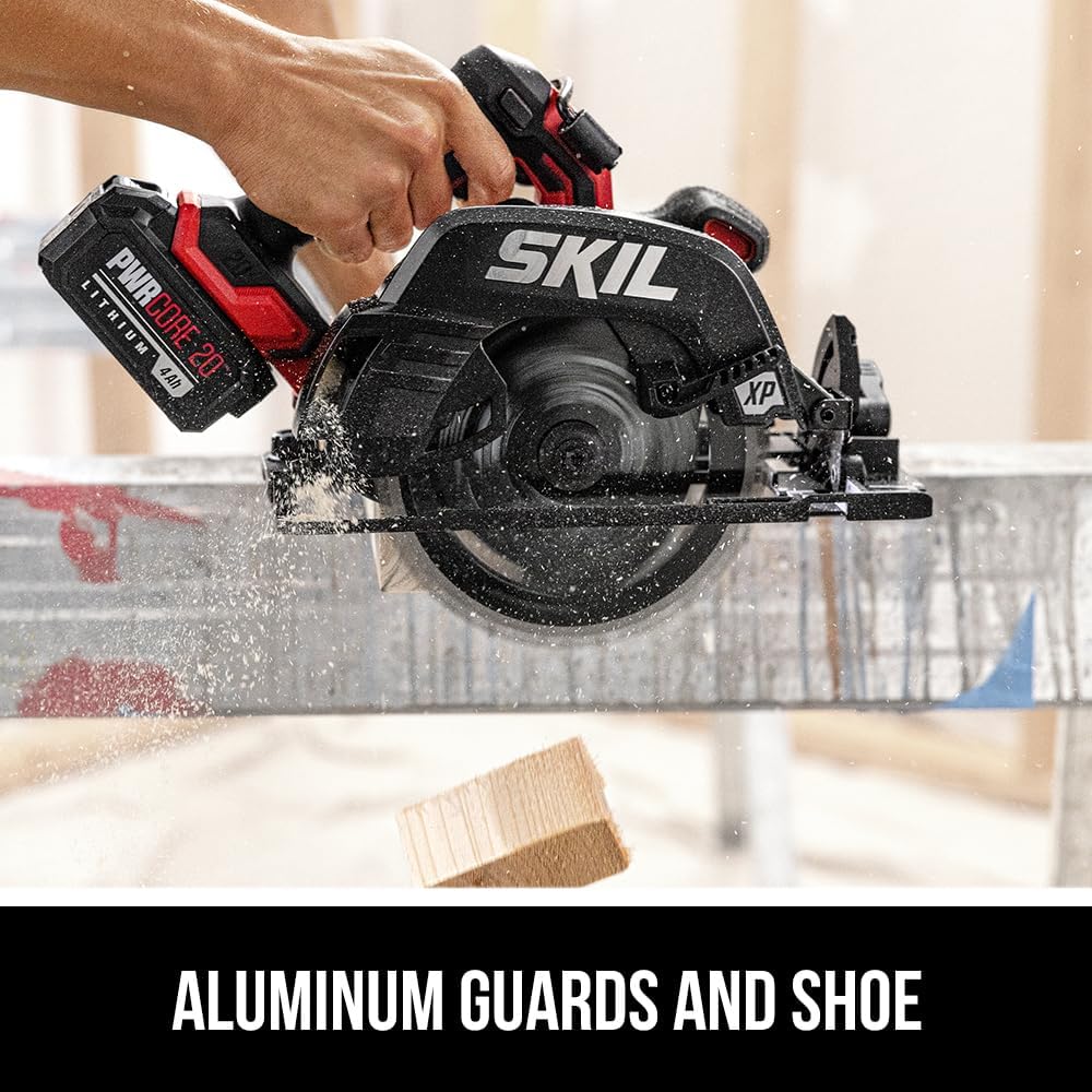 SKIL PWR CORE 20 Brushless 20V 7-1/4' 5300 RPM, Circular Saw Kit Including 4.0Ah Lithium Battery and Quick Charger-CR5440B-10