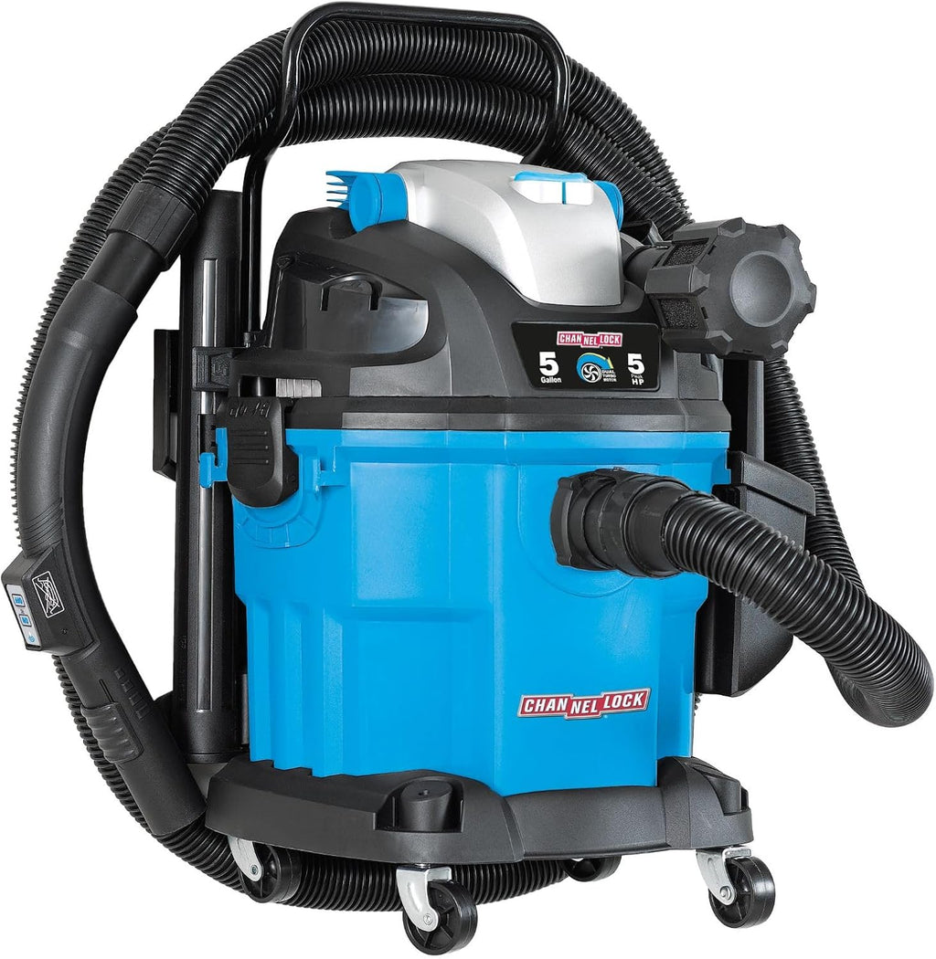 Channellock Shop Wet Dry Vacuum 5Gal 5Hp Wall Mount Vac - Remote Control, Wheels, Foam Filter - 5 Gal