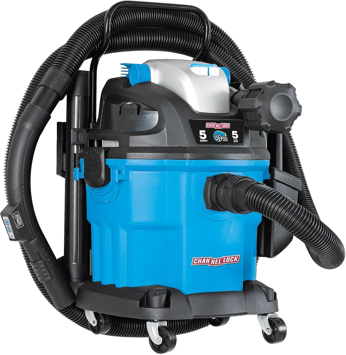 Channellock Shop Wet Dry Vacuum 5Gal 5Hp Wall Mount Vac - Remote Control, Wheels, Foam Filter - 5 Gal