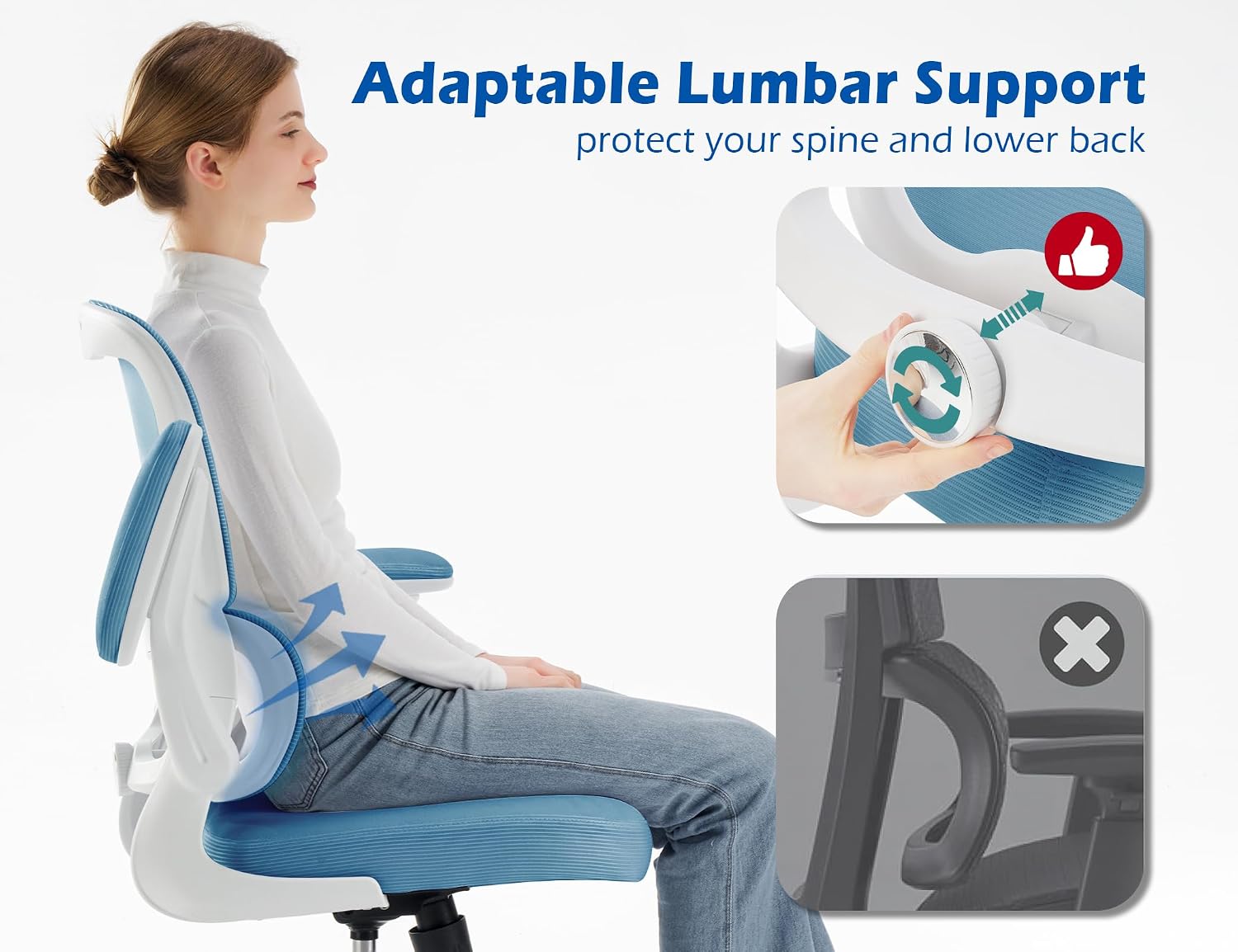 TRALT Ergonomic Office Chair - Desk Chair with Adjustable Lumbar Support Computer Chair - Mesh Comfy Chair with Flip-up Armrests - Gaming Chairs for Adults Home Office (PU Leather, Sky Blue)