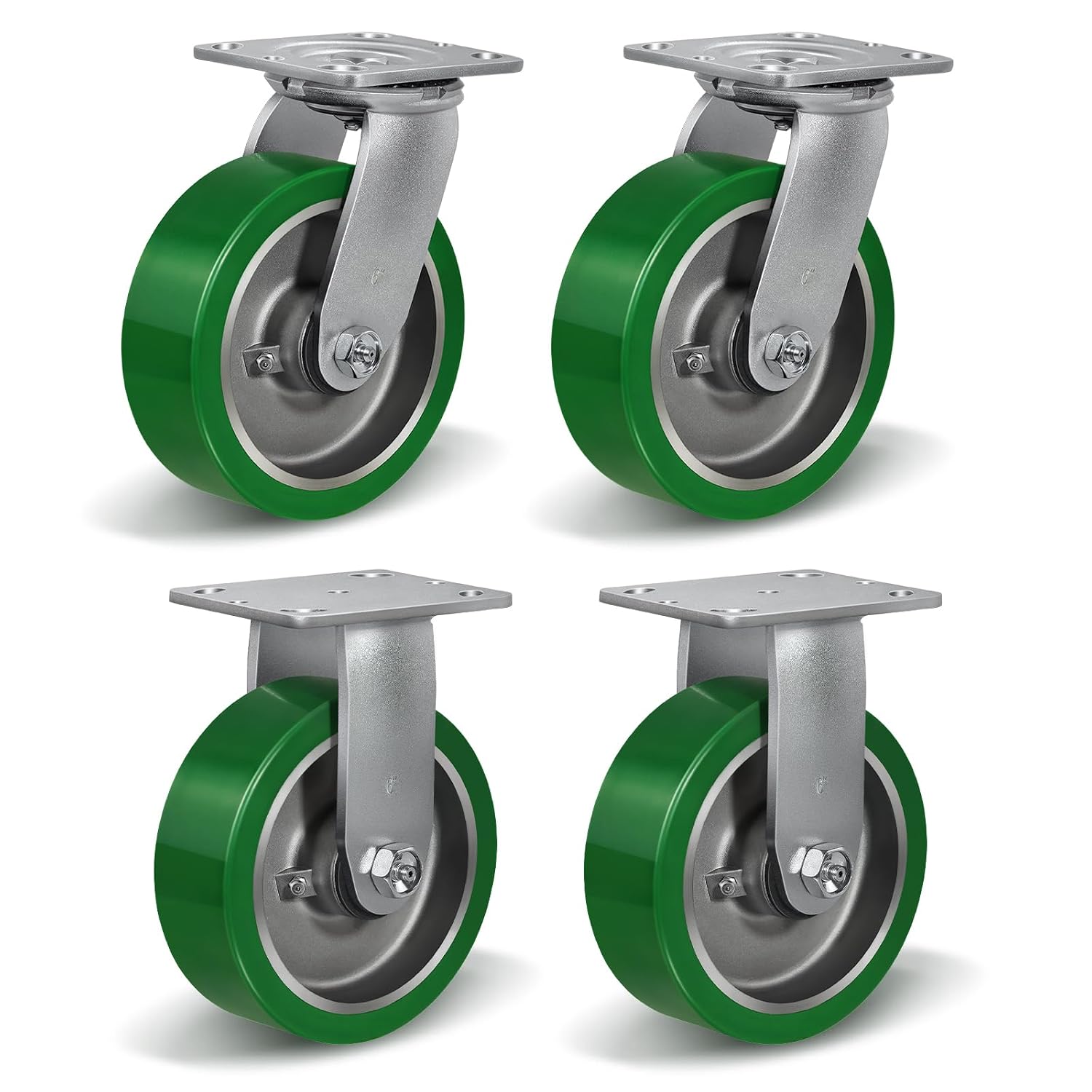 6x2 Heavy Duty Casters -Polyurethane on Aluminum Caster Wheel, Casters Set of 4 Heavy Duty with up to 4800LB Capacity- Widely Used in Tool Box,Workshop,Garage （2 Swivel &2 Rigid）