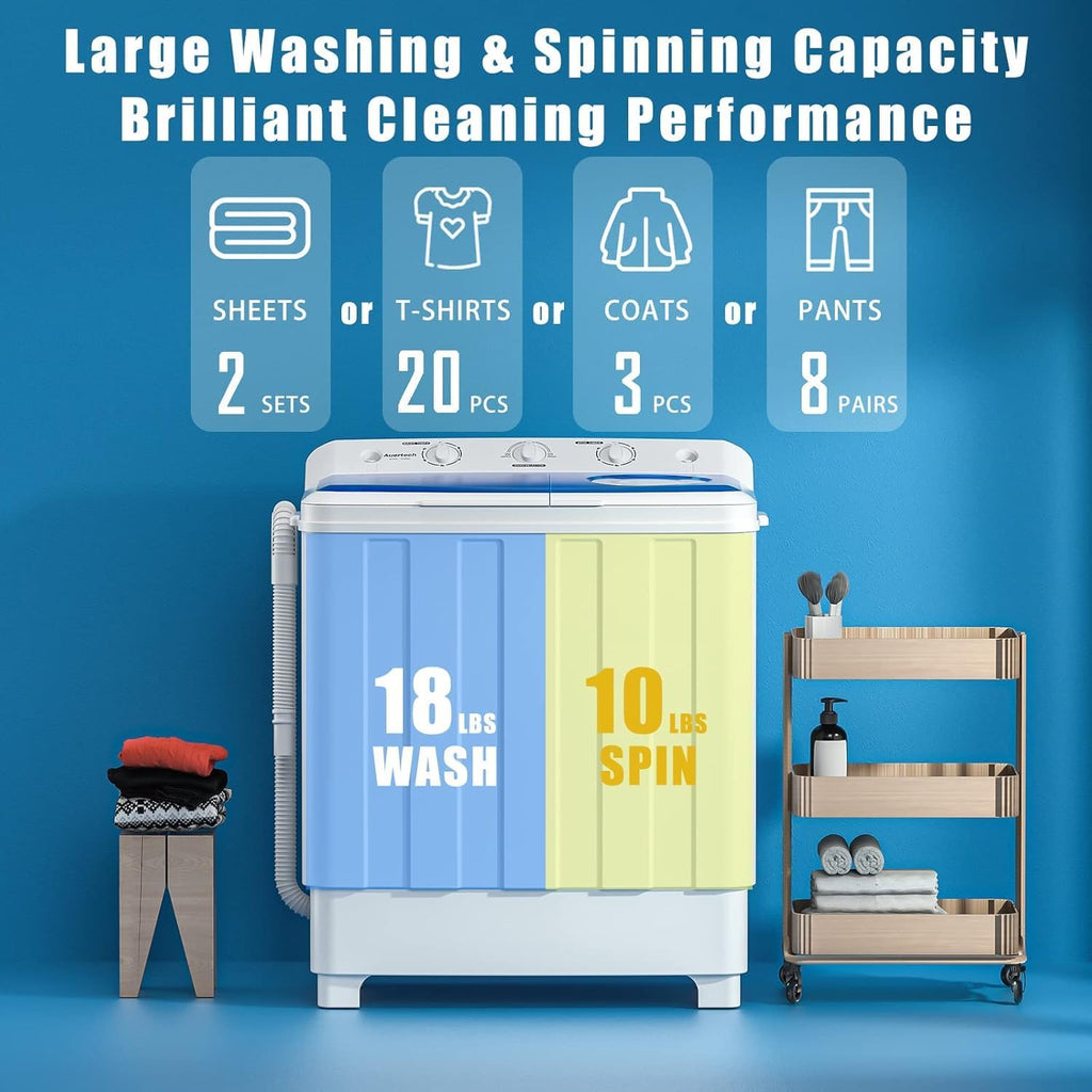 Auertech Portable Washer and Dryer Combo, 28 Lbs Twin Tub Washing Machine, 1.5 Cu.Ft Compact Clothes Dryer, Portable Washing Machine and Dryer Set for Laundry Apartment, RV, Dorm, White