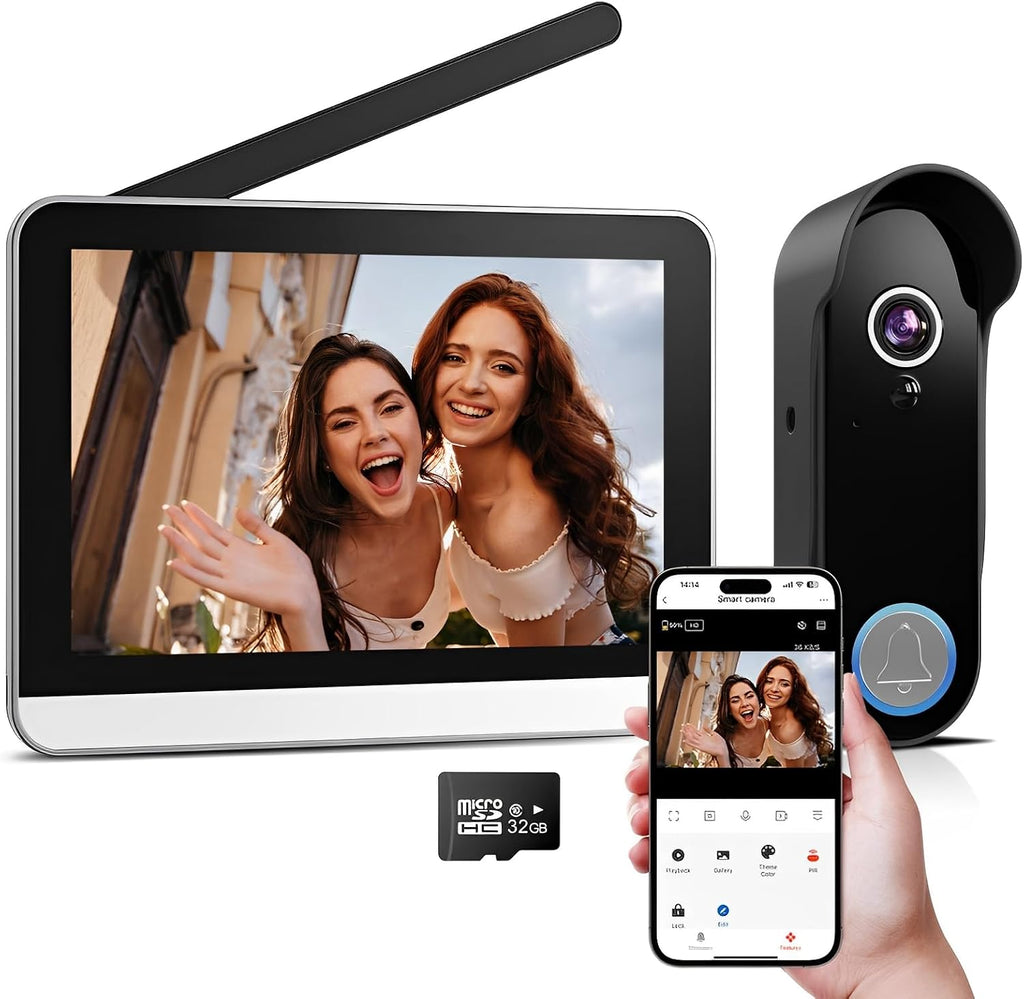 Wireless Doorbell Camera with 7' Touchscreen Monitor, 1080P Video Door Phone Intercom System WiFi, PIR Motion Detection, Local Storage, No Monthly Fee, 2-Way Audio, Night Vision, Tuya App Control