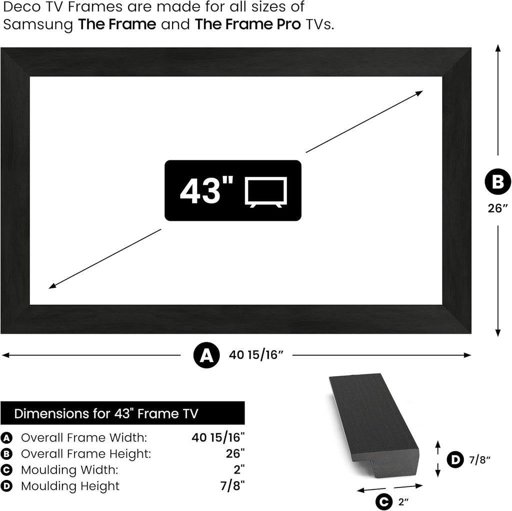 Museum Espresso 43' Slim Deco TV Frame - Compatible ONLY with Samsung The Frame TVs (Fits 2021-2026, LS03A, LS03B, LS03C, LS03D, LS03FA)