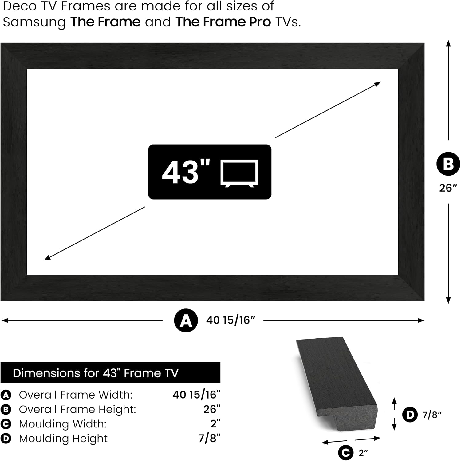 Museum Espresso 43' Slim Deco TV Frame - Compatible ONLY with Samsung The Frame TVs (Fits 2021-2026, LS03A, LS03B, LS03C, LS03D, LS03FA)