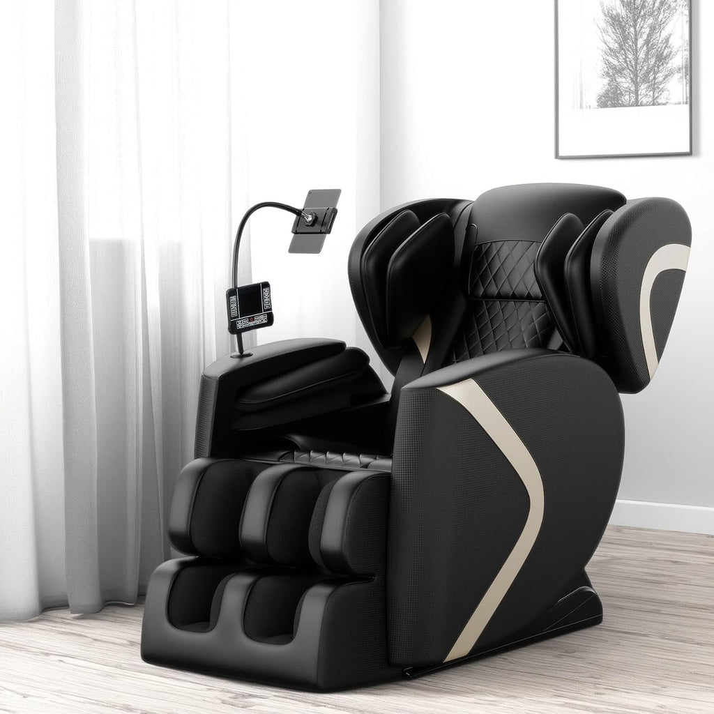 GDFStudio Full Body Massage Chair, Zero Gravity Recliner with Heating, Air Pressure, Foot Rollers, Bluetooth Speaker & Adjustable Intensity, 5 Automatic Modes for Home & Office Relaxation