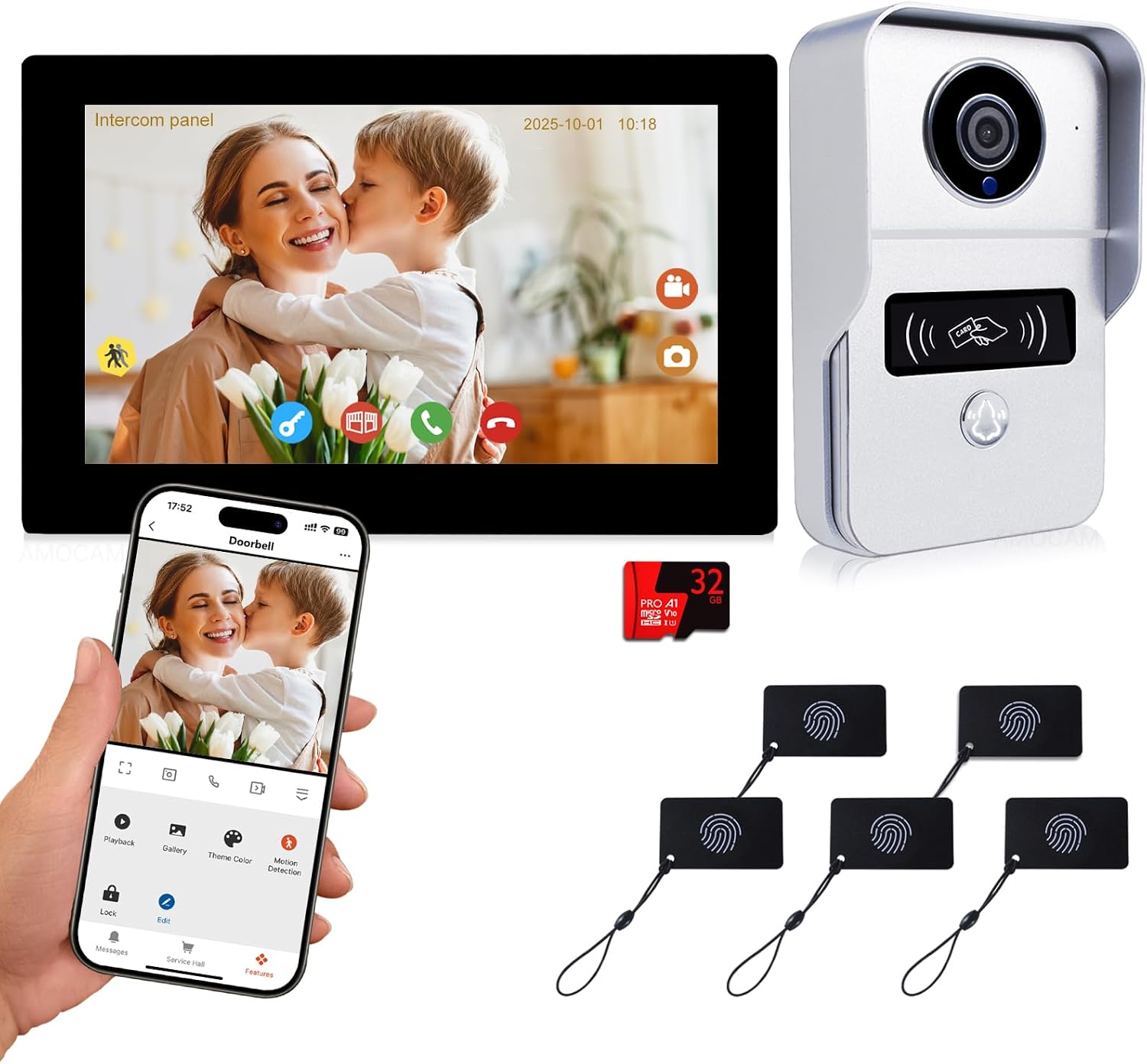 2 Wired Video Intercom System, 7 Inches Video Doorbell HD Camera with Monitor, WiFi Tuya App Remote Intercom Unlock, No Monthly Fees, Video Door Bell Call Phone, for Villa House Office Apartment