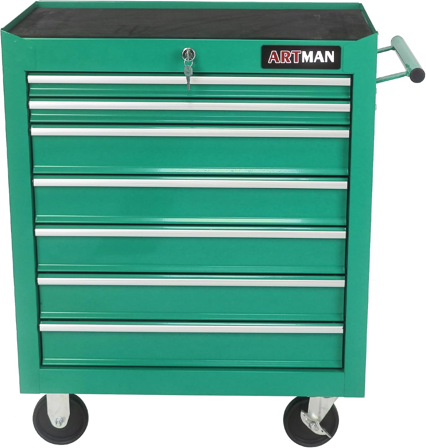 7-Drawers Multifunctional Tool Boxes on Wheels, Lockable 4' Casters Tool Cart Cabinet, Powder-coated Steel Rolling Tool Chest with Key for Garage, Warehouse, Repair Shop, 231LBS Capacity - Green