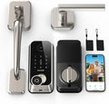 Smart Front Door Lock Sets: 2K HD Camera Lock with Doorbell Kits, Hornbill Fingerprint Keyless Entry Door Lock with Handles, WiFi Deadbolt(only 2.4G) for Remote Control, APP/Alexa/PIR,Satin Nickel